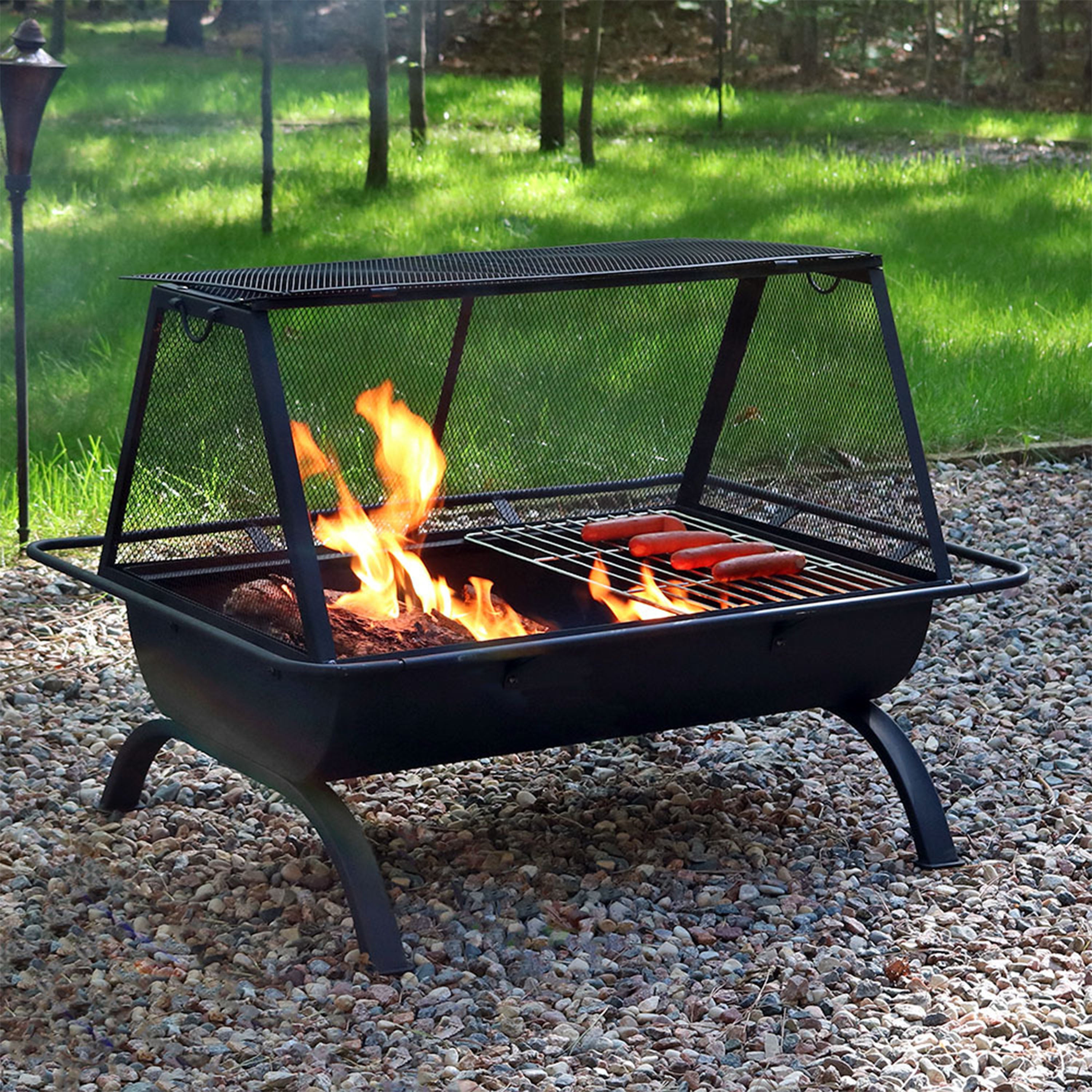 Sunnydaze 36-Inch Northland Outdoor Fire Pit with Grill & Spark Screen - Perfect for Backyard Camping, BBQ Parties & Patio Gatherings