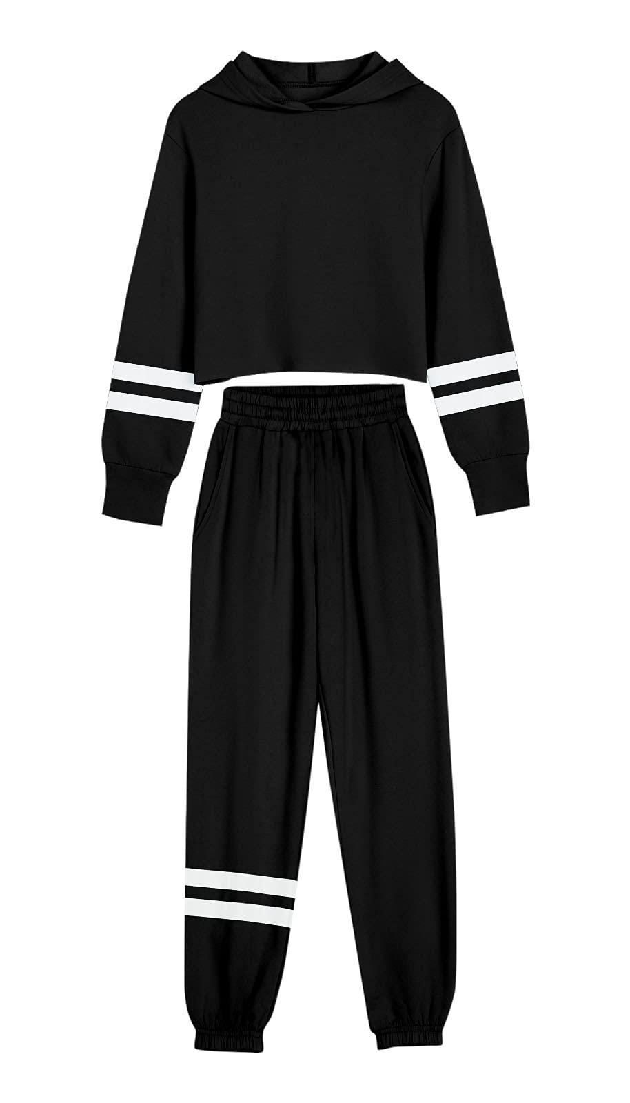 Girl's Athletic Sweatsuits Set - Trendy Crop Top Hoodie & Sweatpants for Sports, Gym & Casual Wear | Comfy Lounge Outfits for Teens & Kids