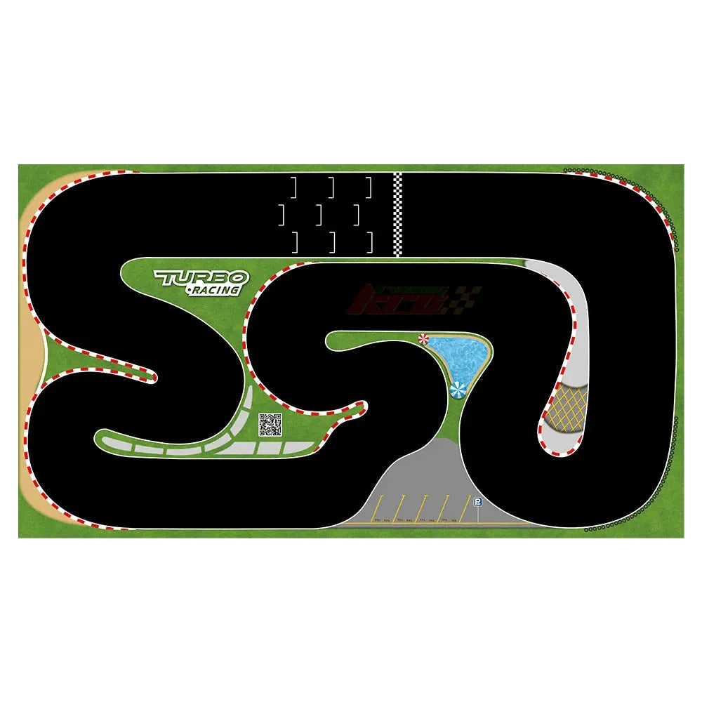 Turbo Racing Portable Rubber Mat 160x90cm - 1:76 Scale RC Mini Car Track for Tabletop Racing | Perfect for Kids' Playroom, Office Desk & Indoor RC Car Competitions