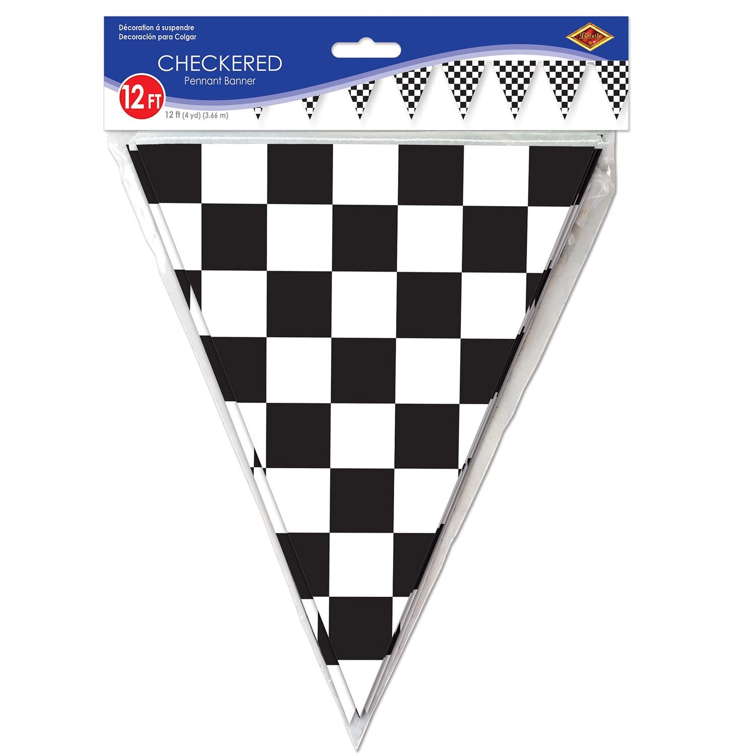 12 Pack Beistle 12 ft. Checkered Party Pennant Banner - Decorative Hanging Flags for Birthday, Graduation, Wedding & Holiday Celebrations