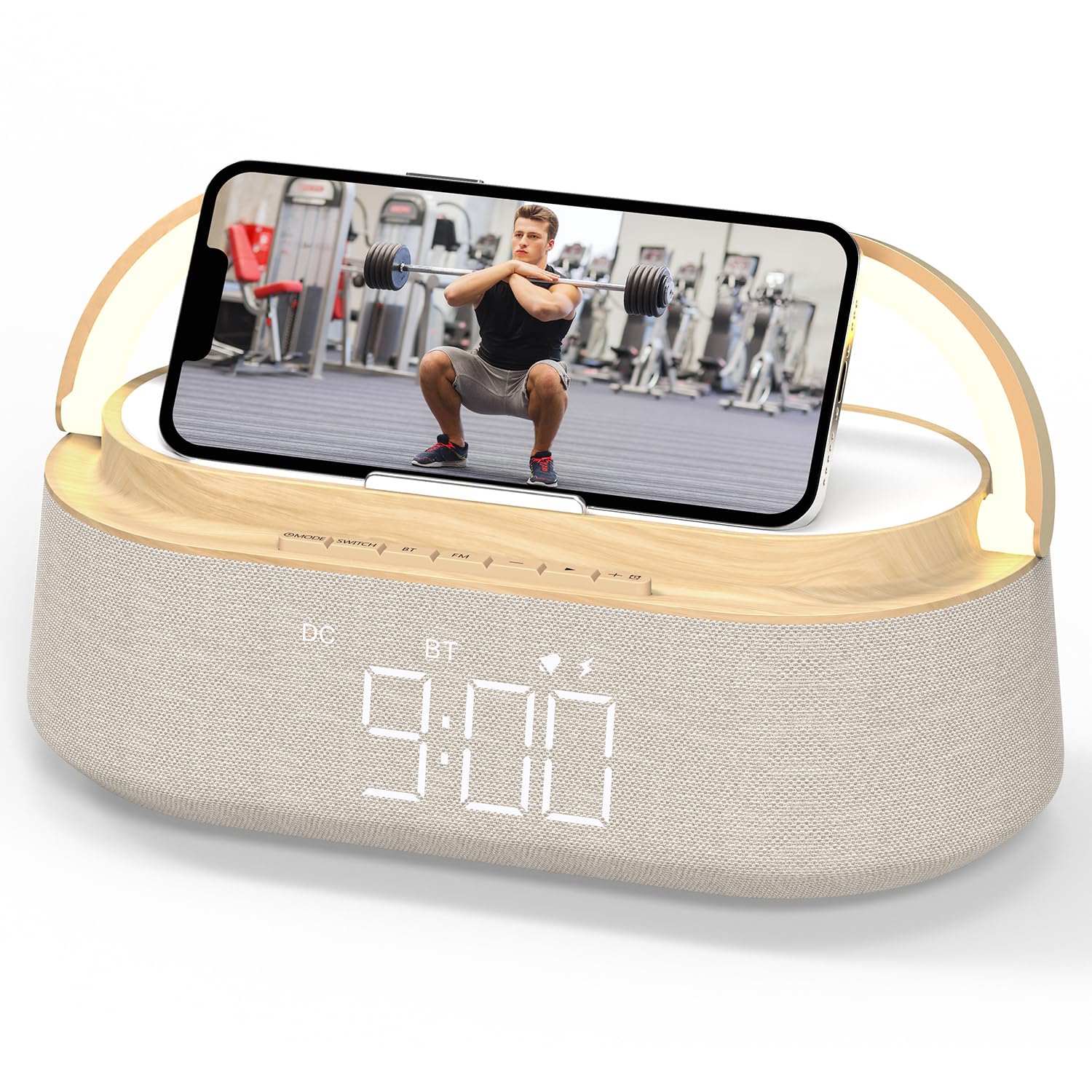 Wireless Bluetooth Speaker with Built-in Wireless Charger, FM Radio, Adjustable LED Night Light - Dual Stereo Sound for Home, Office, Bedroom - Perfect Gift for Music Lovers (Wooden Finish) - Ideal for Parties, Relaxation & Home Decor