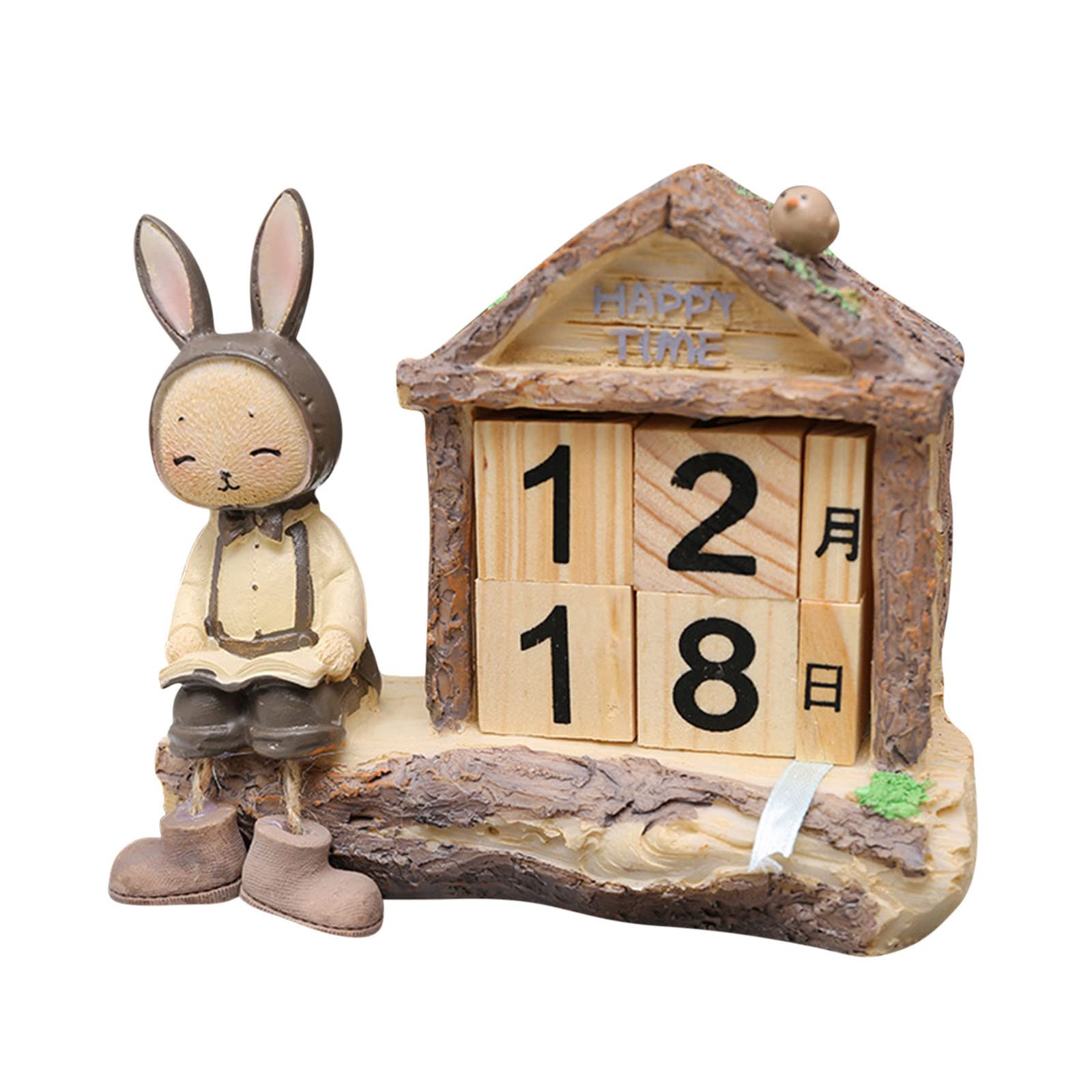 Easter Bunny Log Cabin Calendar - Wooden Home Decor for Cabinets, Desks & Shelves | Seasonal Holiday Decoration for Spring & Easter Celebrations