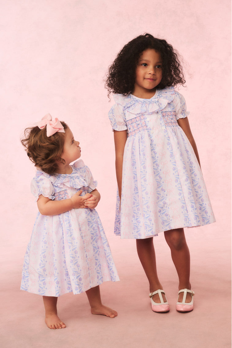 Cecil & Lou Girls Floral Bow Smocked Dress - Elegant Summer Party Outfit for Toddler Girls | Perfect for Birthday, Easter, and Special Occasions