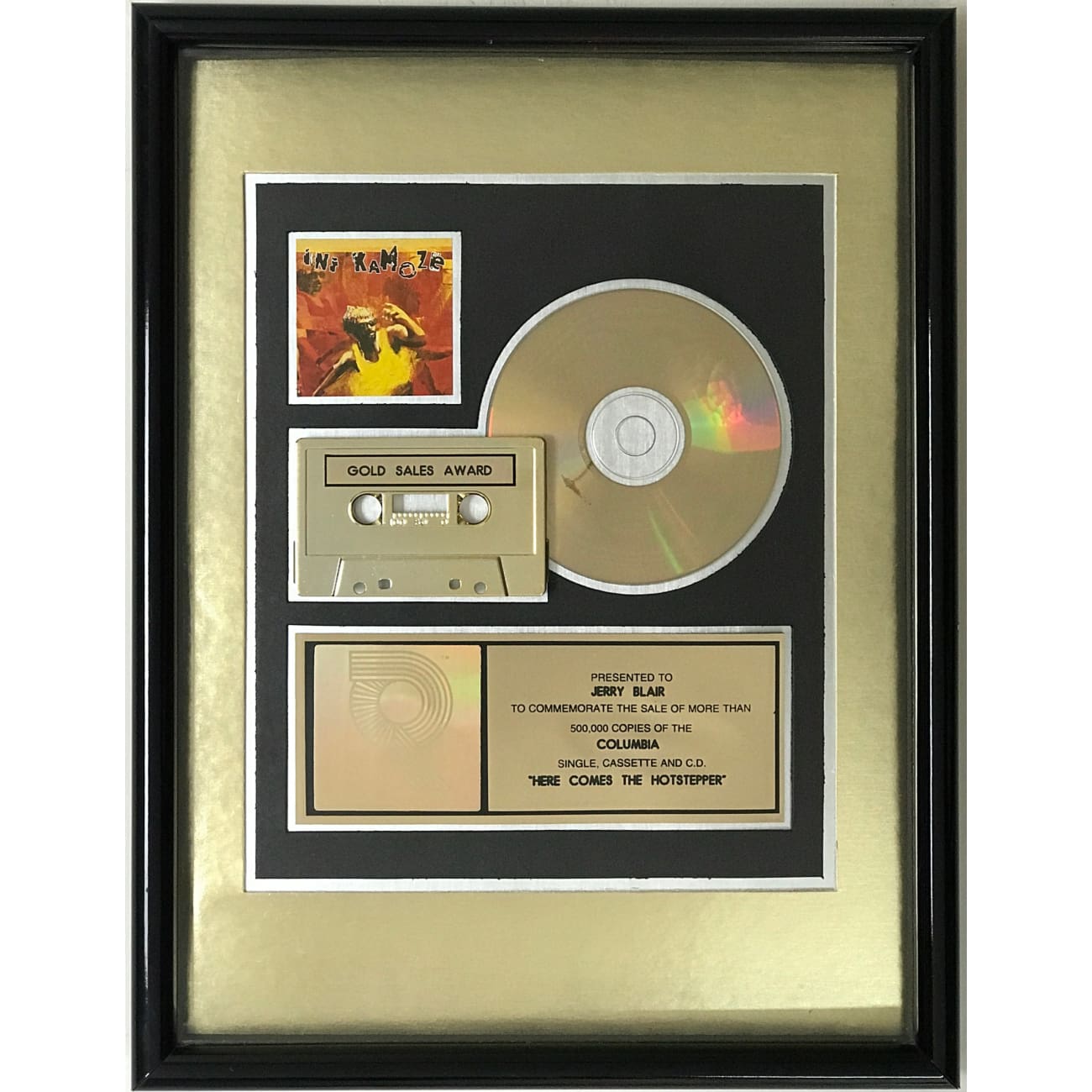Ini Kamoze - Here Comes The Hotstepper RIAA Gold Single Award - Perfect for 90s Dance Parties & Reggae Music Collections
