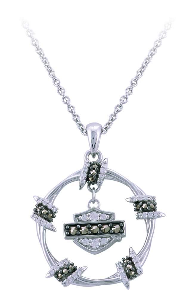 Harley-Davidson Women's Bling Bard Wire Circle Necklace - Shiny Silver HDN0452 | Biker Jewelry Gift for Motorcycle Enthusiasts & Fashion Accessories for Casual Wear