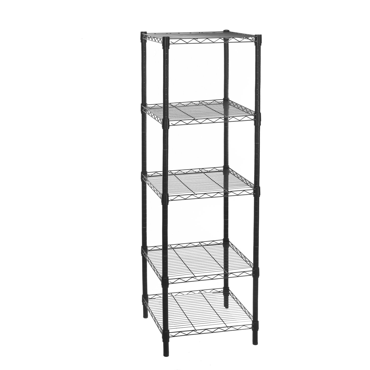 HollyHOME 5-Tier Adjustable Heavy Duty Steel Wire Shelving Rack - Space Saving Storage Shelf for Small Spaces, Room Corners, Bathroom, Kitchen & Garage - Thick Metal Tube Construction in Black