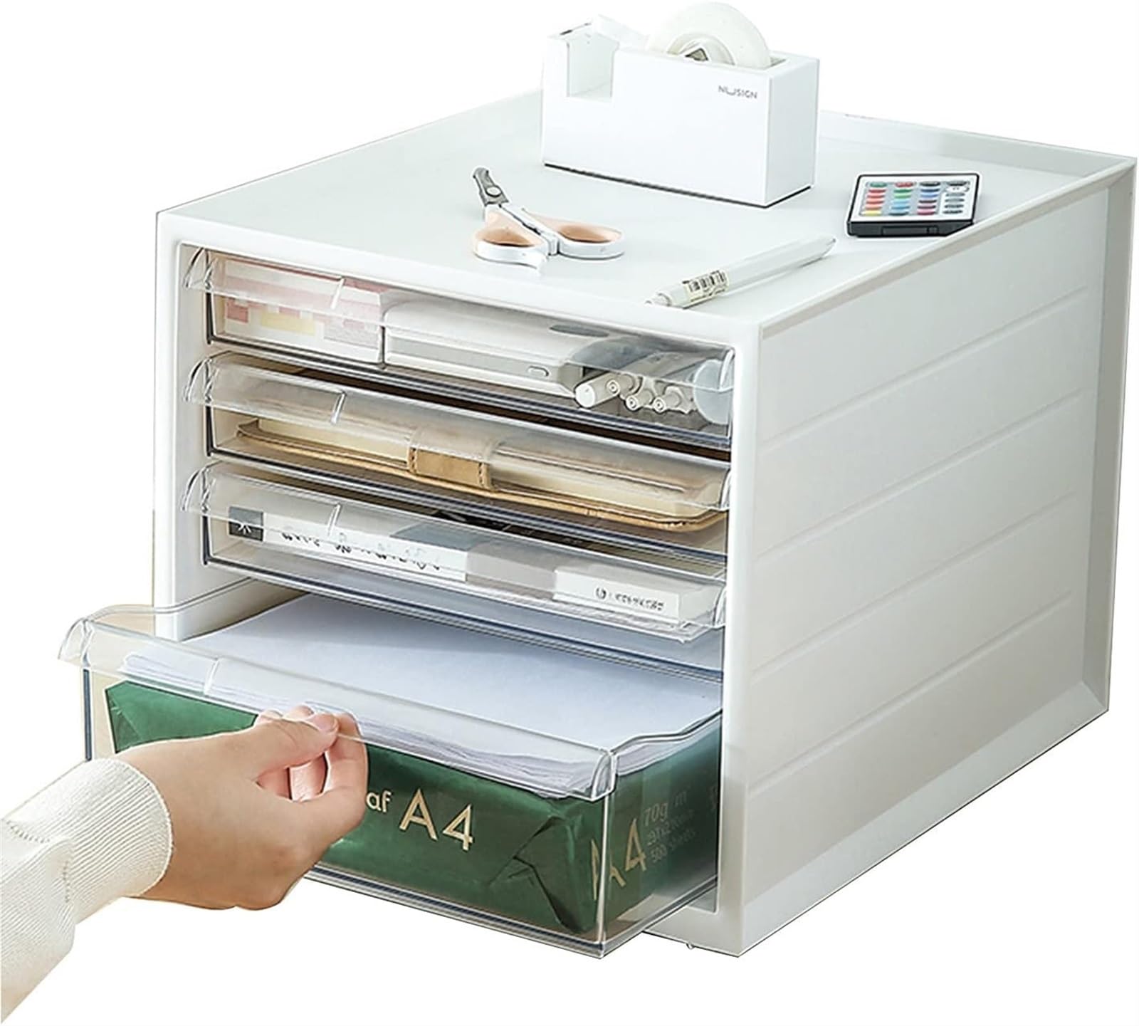 A4 Flat File Cabinet - Desktop Storage Box for Office Supplies, Drawer Type Shelf Organizer - Perfect for Home, Office & School Use - White
