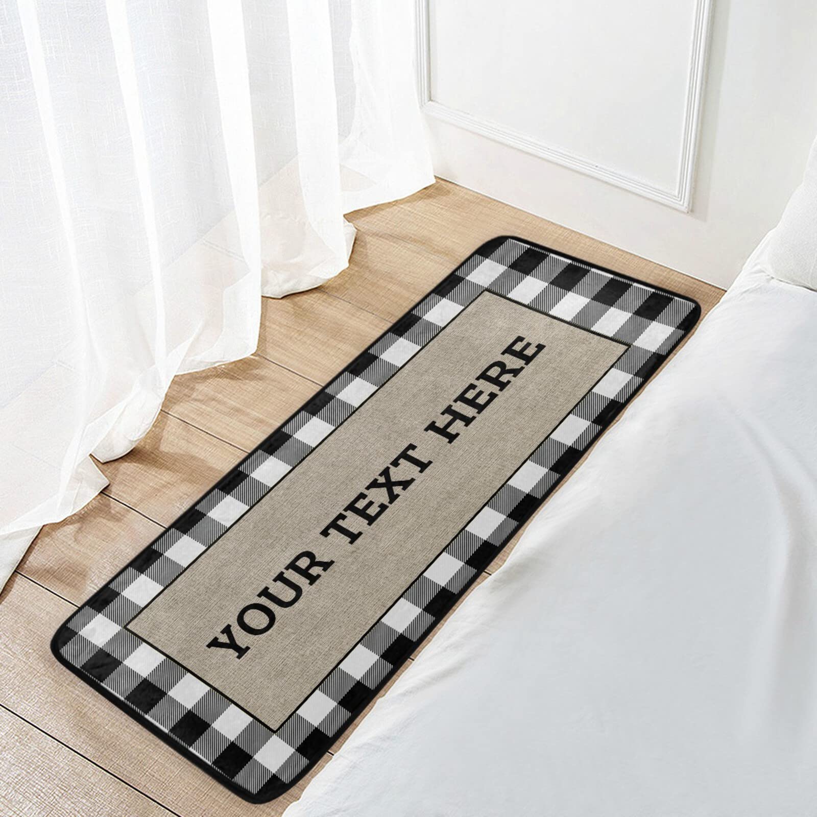 Custom White Buffalo Plaid Kitchen Rugs - Non-Slip Farmhouse Floor Mats, Cushioned & Washable Anti-Fatigue Mats for Kitchen, Laundry & Sink Areas - Personalized Home Decor (39x20 Inches) - Perfect for Farmhouse Style Kitchens, Cozy Laundry Rooms & Comfortable Standing Spaces