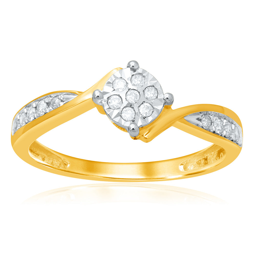 9ct Yellow Gold 15 Point Diamond Dress Ring - Elegant Wedding, Engagement & Party Jewelry for Women