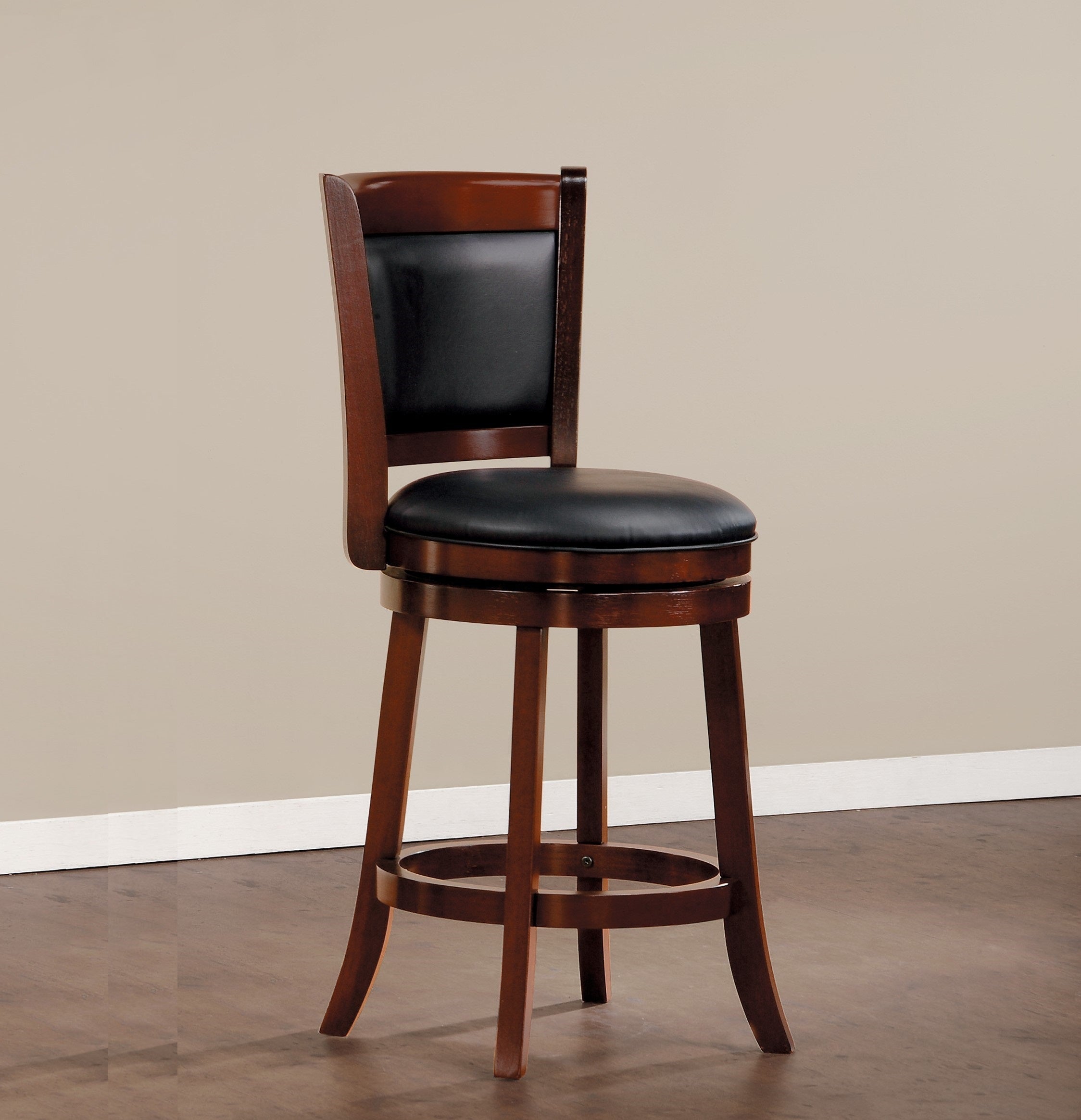 Swivel Counter Height Bar Stool - Dark Cherry Faux Leather Upholstered Seat with Solid Wood Base - Comfortable Kitchen Island & Home Bar Stool for Dining & Entertaining
