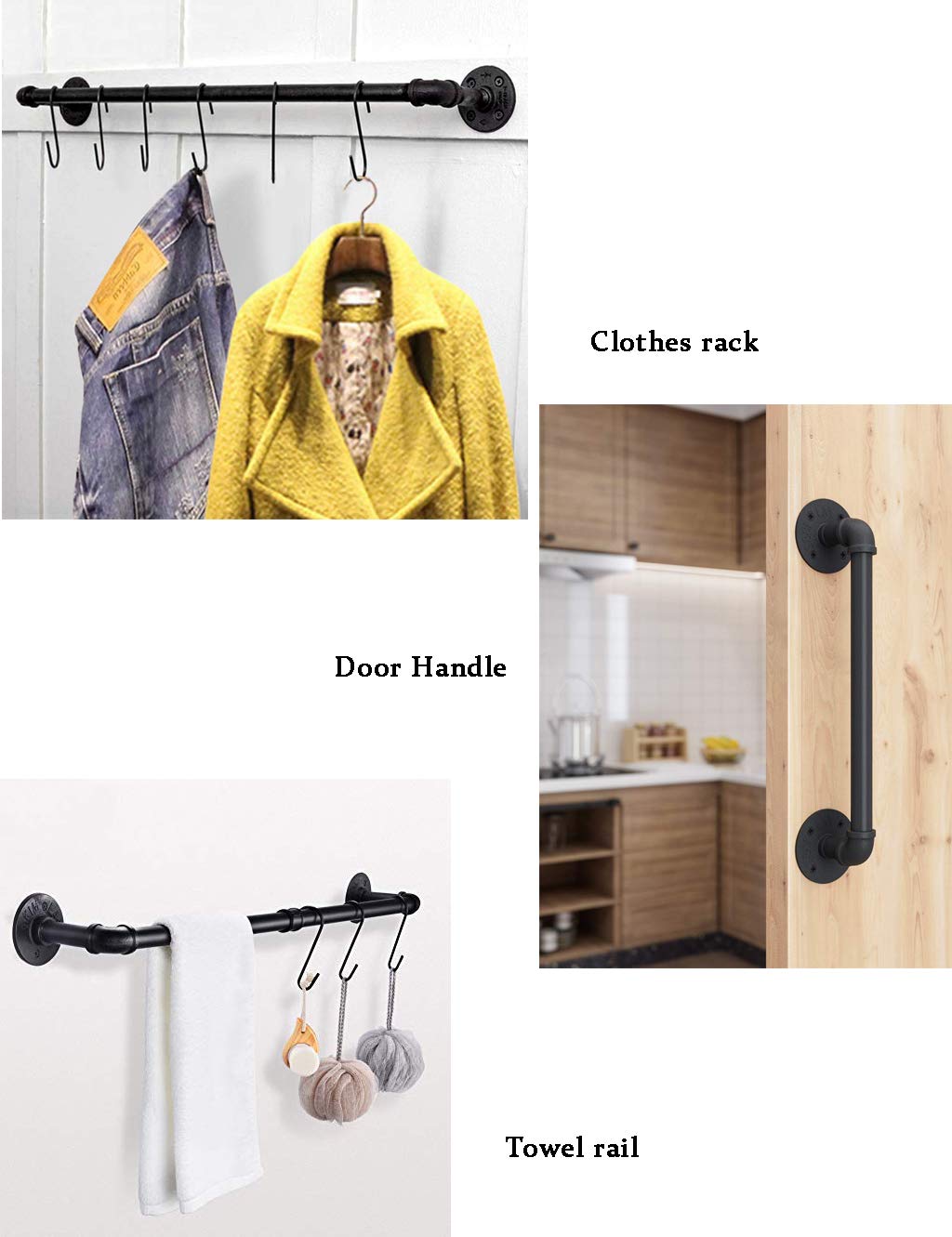 Industrial Pipe Clothes Rack - 3 to 20ft Wall Mounted Garment Hanging Rail & Towel Holder for Hallway, Balcony, Corridor | Heavy-Duty Clothing Rod & Stair Handrail for Home, Retail Store & Laundry Room Organization