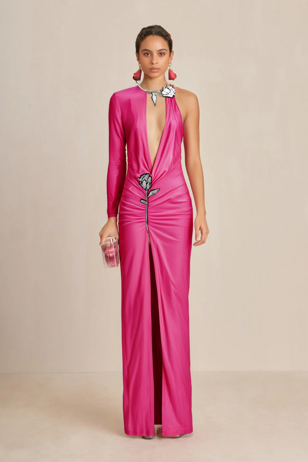 Elegant Crystal Flower Cutout Ruched Dress for Women - Perfect for Weddings, Parties & Special Occasions