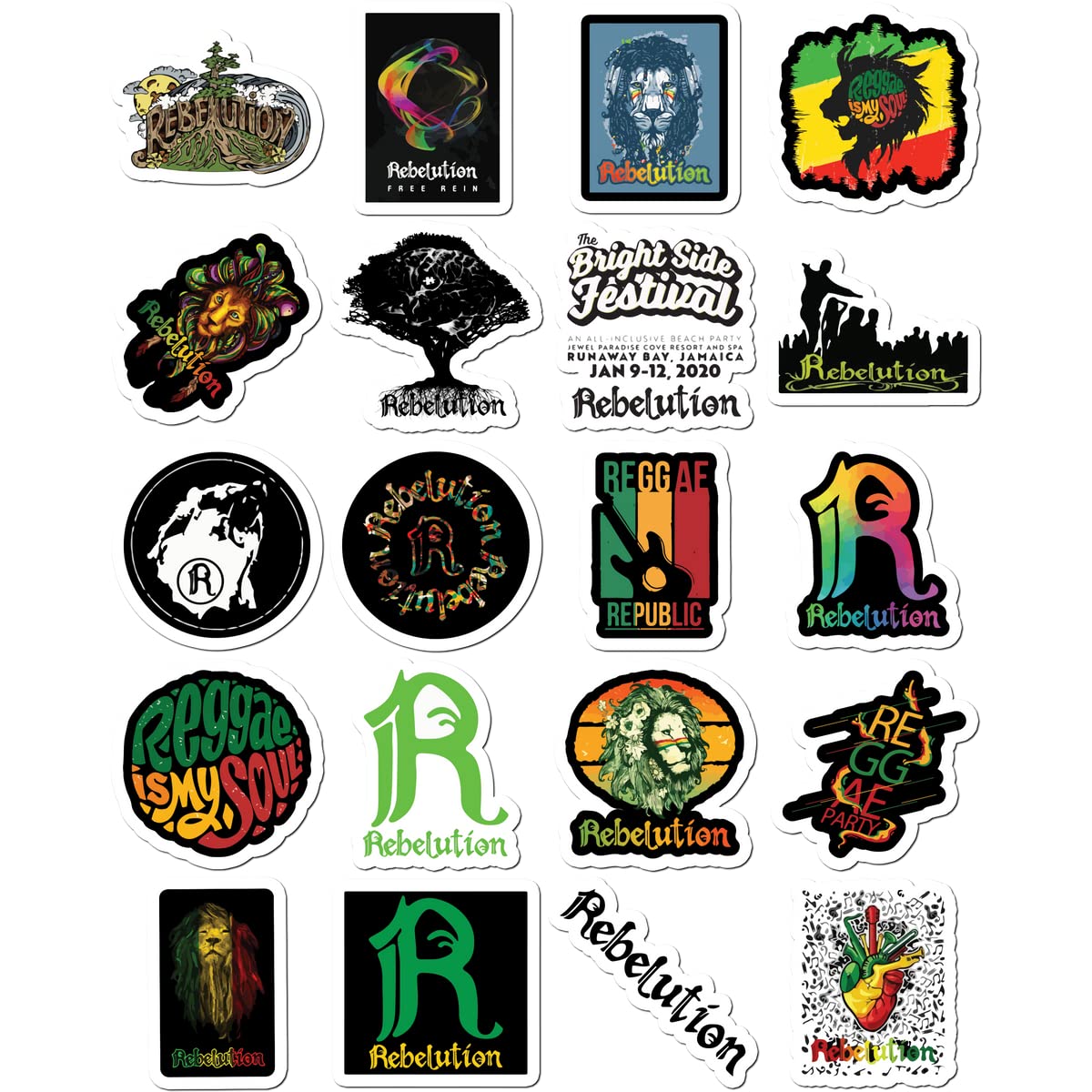 Rebelution Vinyl Stickers Pack - 8.5x11 Inch White Decals for Bike, Bumper, Laptop, Car, Truck, Guitar, Water Bottle, Luggage, Skateboard & Home Decor - Perfect for Personalizing Vehicles, Electronics & Accessories