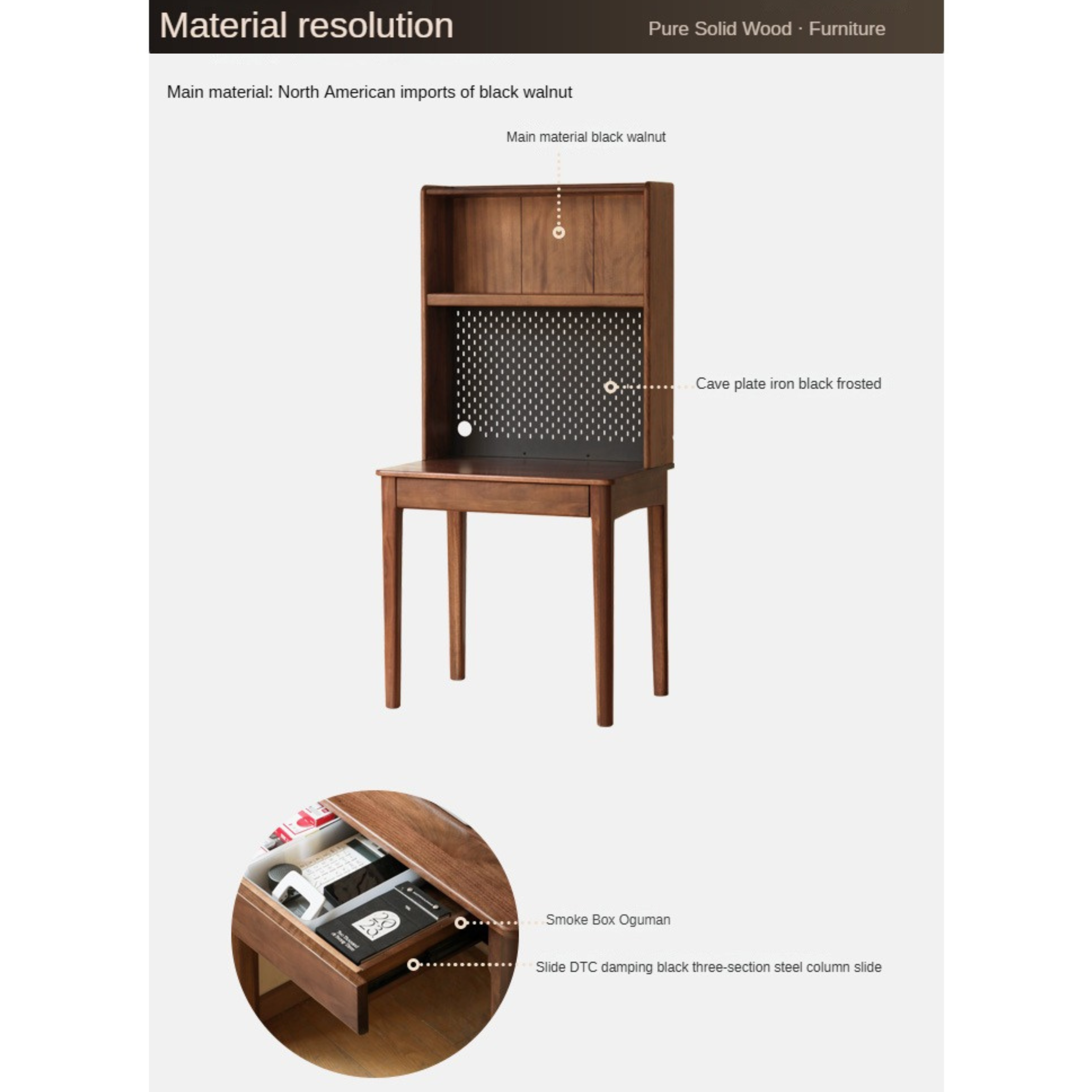 Solid Black Walnut Wood Desk Bookshelf - Stylish Home Office Storage & Display Shelf for Books, Decor & Workspace Organization