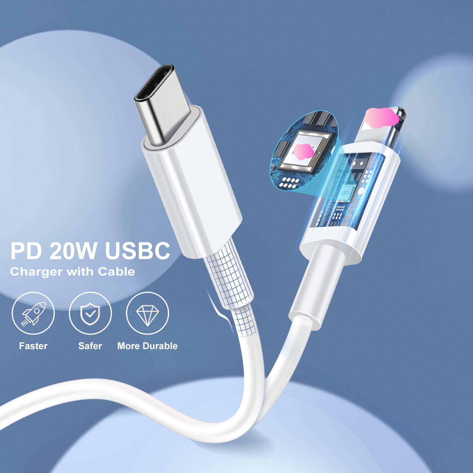 Vofolen 20W USB C Fast Charger for iPhone 14/13/12/11 Pro Max XR XS X 8 & iPad - PD Wall Charger with Foldable Plug & 1M USB C to Lightning Cable - Perfect for Home, Office & Travel Charging