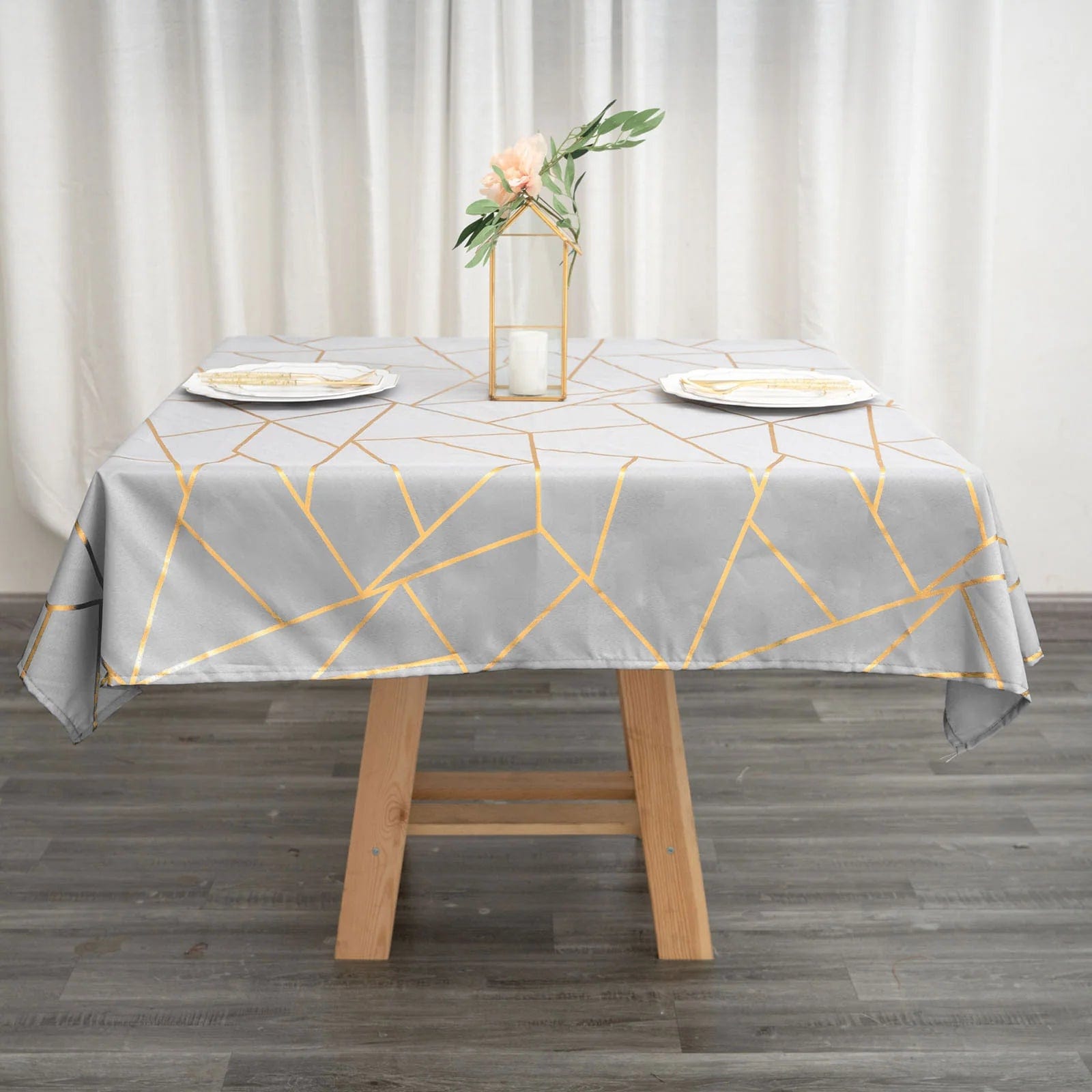 54x54 Inch Polyester Square Table Overlay with Metallic Geometric Design - Perfect for Wedding, Party, and Home Decor