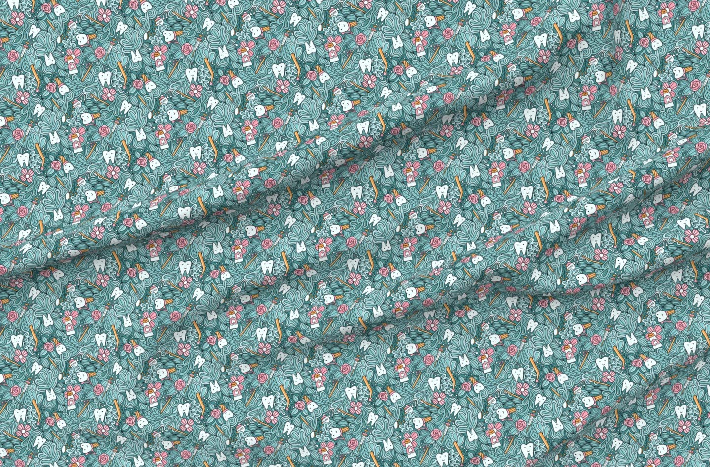 Dentist Teeth Doodles Cute Tooth Print Cotton Poplin Fabric by The Yard - Perfect for Sewing, Quilting, Dresses & DIY Crafts | Ideal for Dental-Themed Apparel, Scrubs & Home Decor
