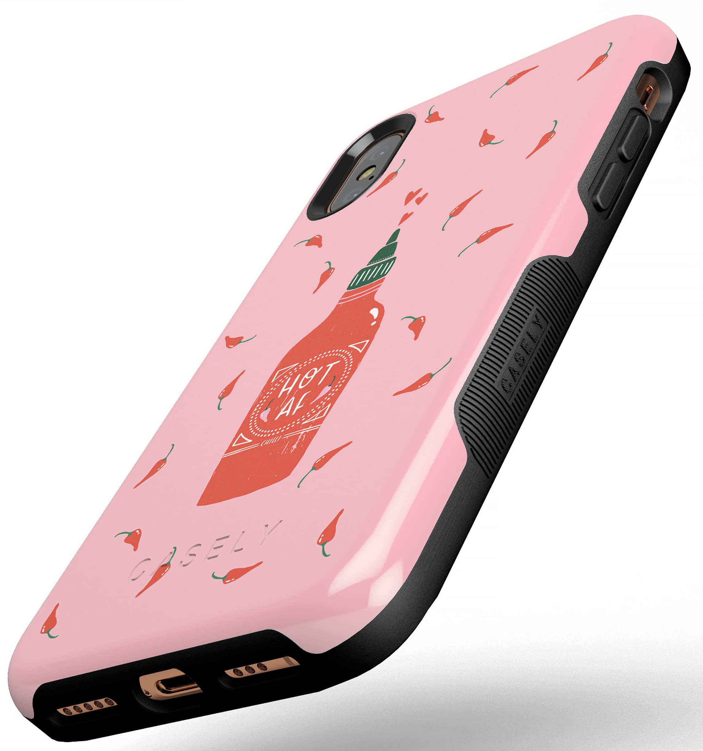 Casely iPhone Xs Max Case - Spicy AF Pink Chili Hot Sauce Design | Shockproof Protective Phone Cover | Perfect for Foodies, Hot Sauce Lovers & Trendy Accessories