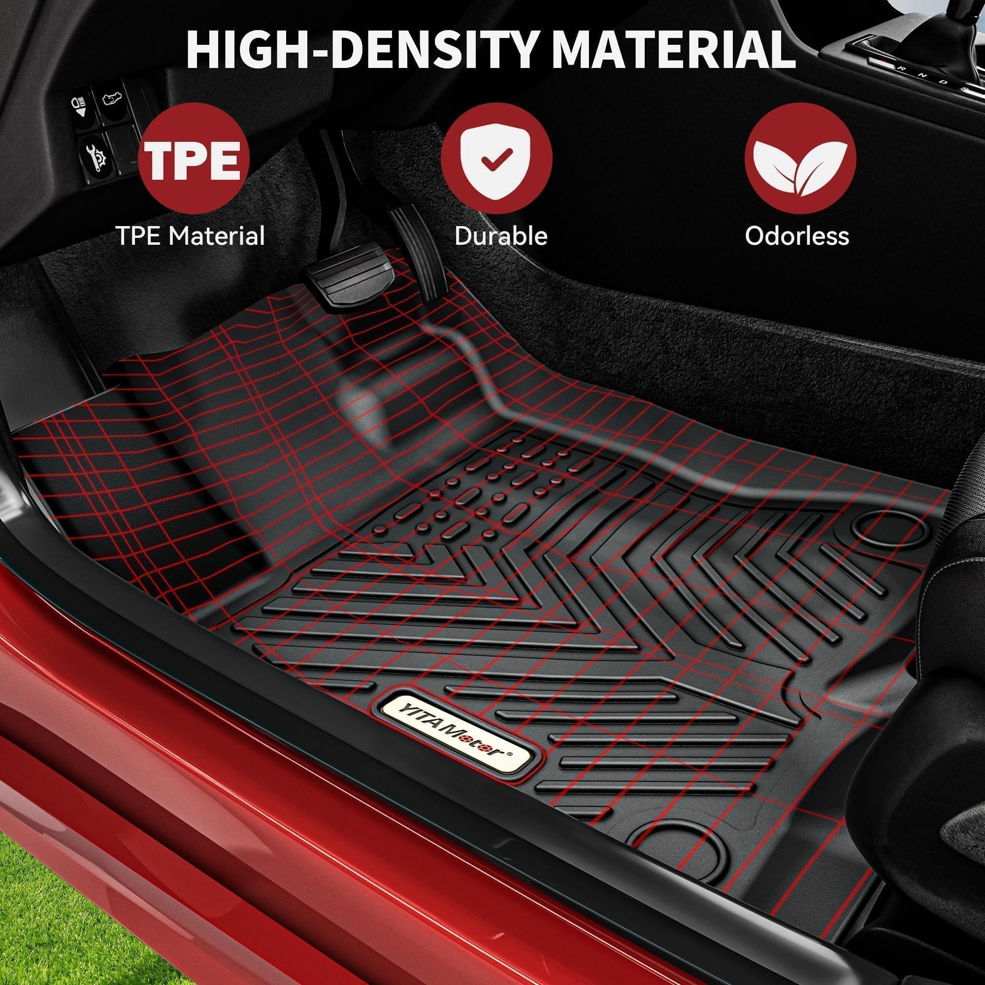 YITAMOTOR Custom Fit TPE All-Weather Floor Mats for 2016-2023 Toyota Tacoma Double Cab - 1st & 2nd Row Heavy Duty Car Floor Liners | Perfect for Off-Roading, Camping & Daily Driving Protection
