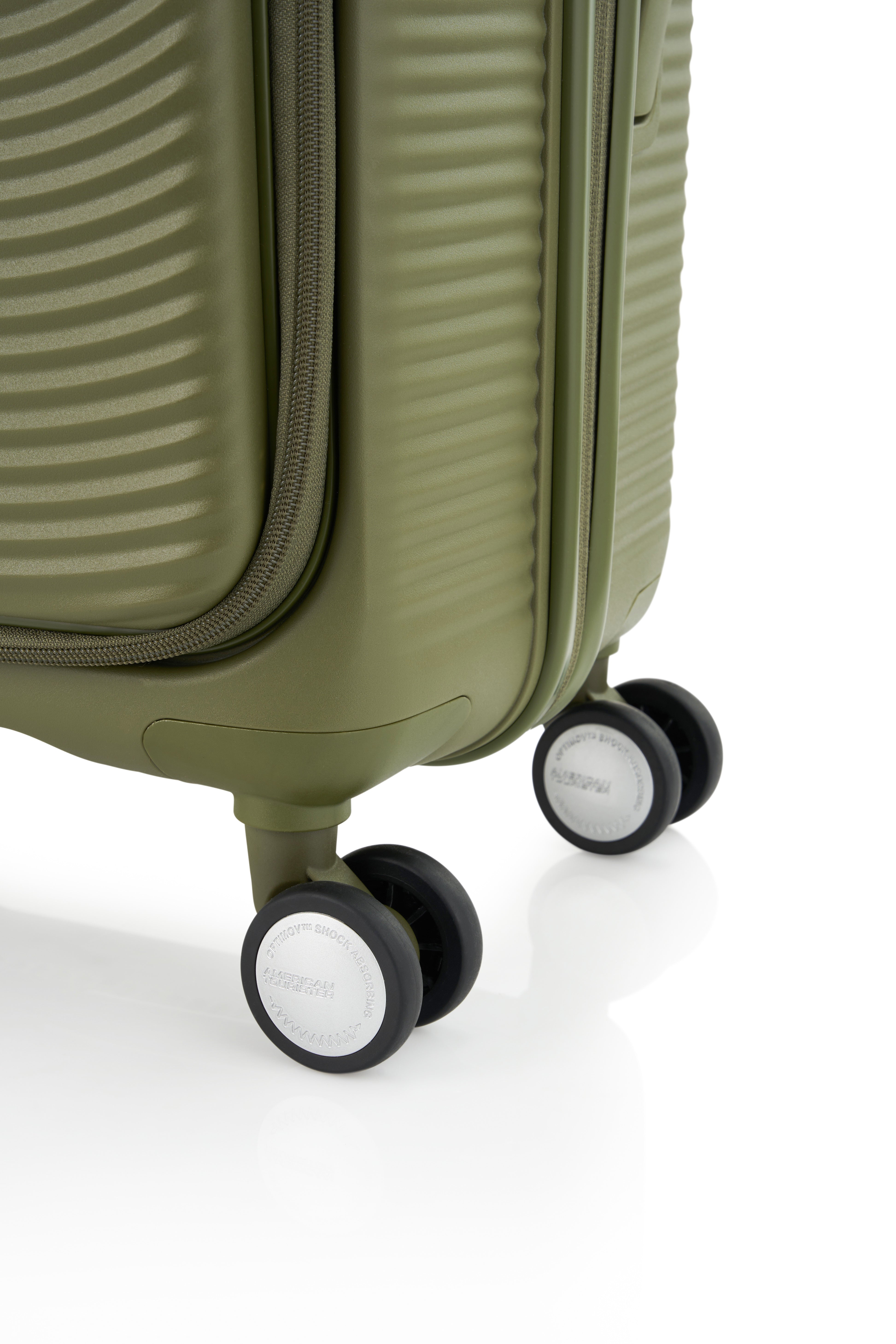 American Tourister 75cm Curio Book Opening Suitcase - Lightweight Spinner Luggage with 360° Wheels, Perfect for Business Travel & Weekend Getaways (Khaki)