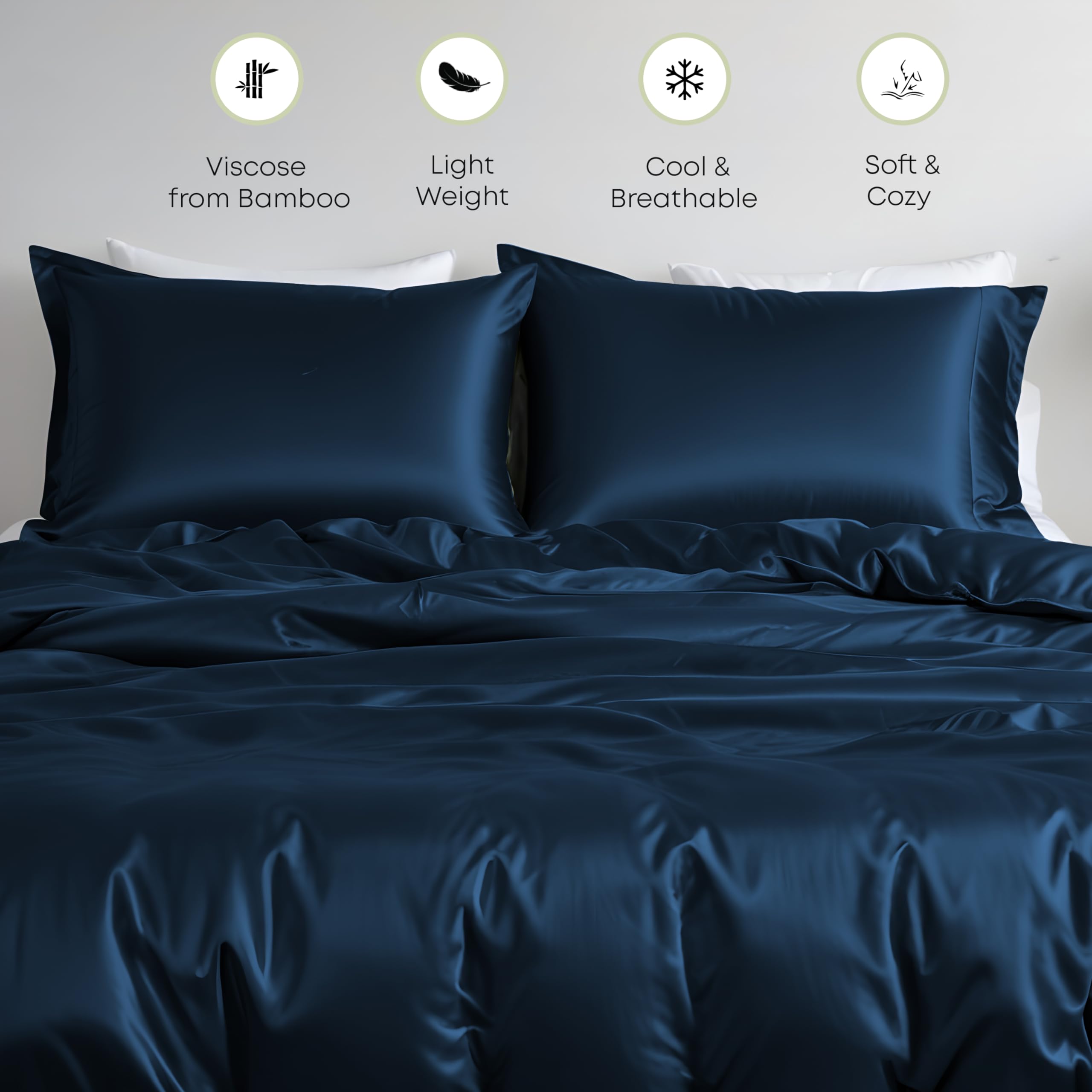 Premium Bamboo Viscose Duvet Cover Set California King Size - Ultra Soft, Breathable & Cooling Bedding with Zipper Closure & Corner Ties (Navy Blue) - Perfect for Hot Sleepers & Eco-Friendly Bedrooms