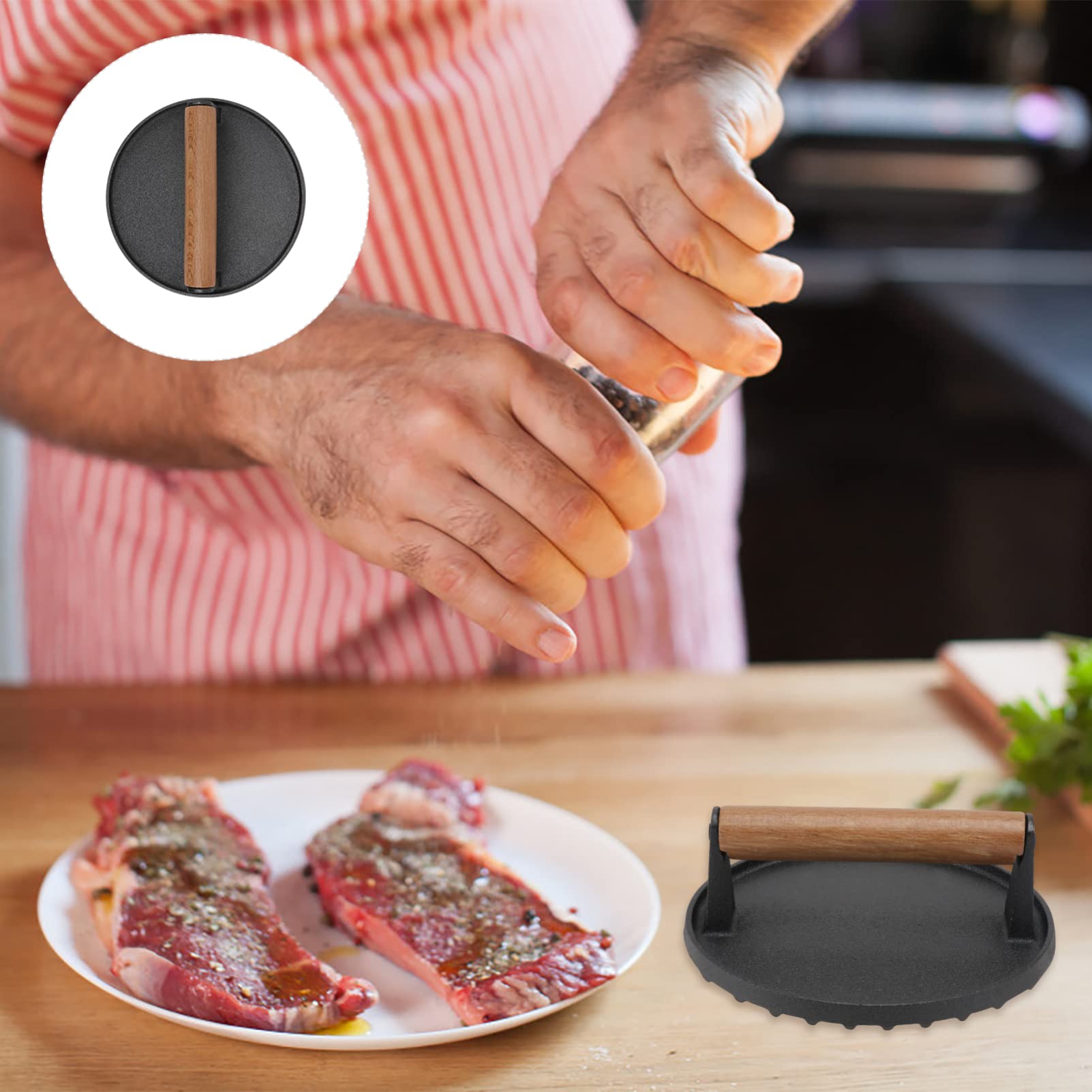 HEMOTON Non-Stick Iron Burger Patty Press - Heavy Duty Burger Maker for Grilling, BBQ & Sliders - Perfect for Homemade Burgers, Sandwiches & Outdoor Cooking
