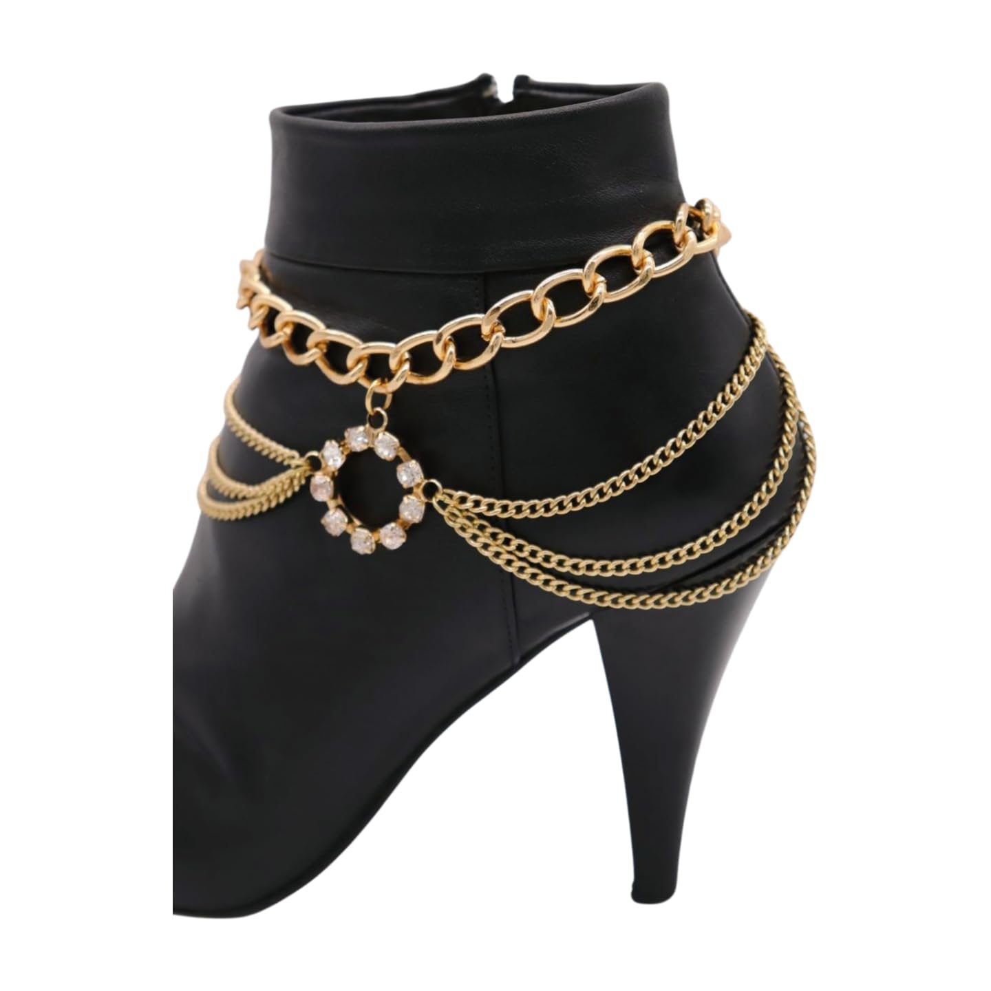 Women's Western Style Gold Metal Multi-Strand Chain Ankle Bracelet with Bling Circle Charms - Perfect for Cowgirl Boots, Boho Outfits & Summer Festivals
