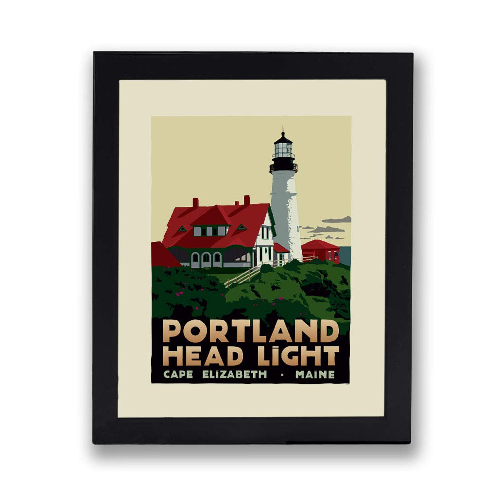 Portland Head Light Maine Framed Print - 8x10 Lighthouse Travel Poster Wall Art Decor for Home Office Living Room Coastal Theme