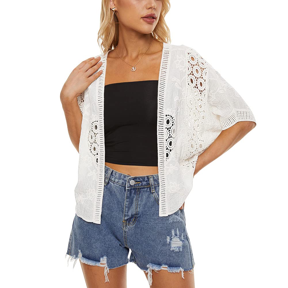 Women's Short Sleeve Crochet Lace Bolero Cardigan - Lightweight Open Front Shrug for Summer, Weddings & Beach Cover-Up