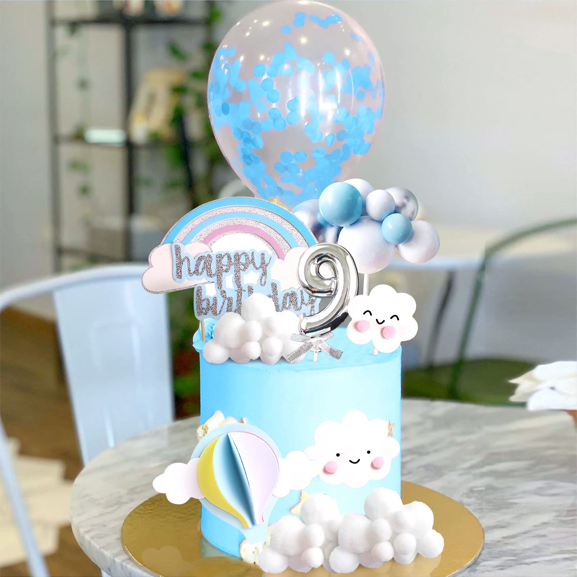 LaVenty On Cloud 9 Cake Topper - Birthday Cake Decoration for 9th Birthday Party Supplies | Perfect for Cloud Themed Celebrations, Baby Showers & Anniversary Cakes