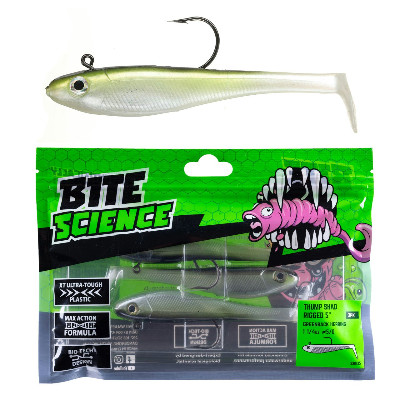 Bite Science Thump Shad Rigged Fishing Lures - Topwater Bass Lures for Freshwater & Saltwater Fishing - Perfect for Casting, Trolling, and Kayak Fishing Adventures