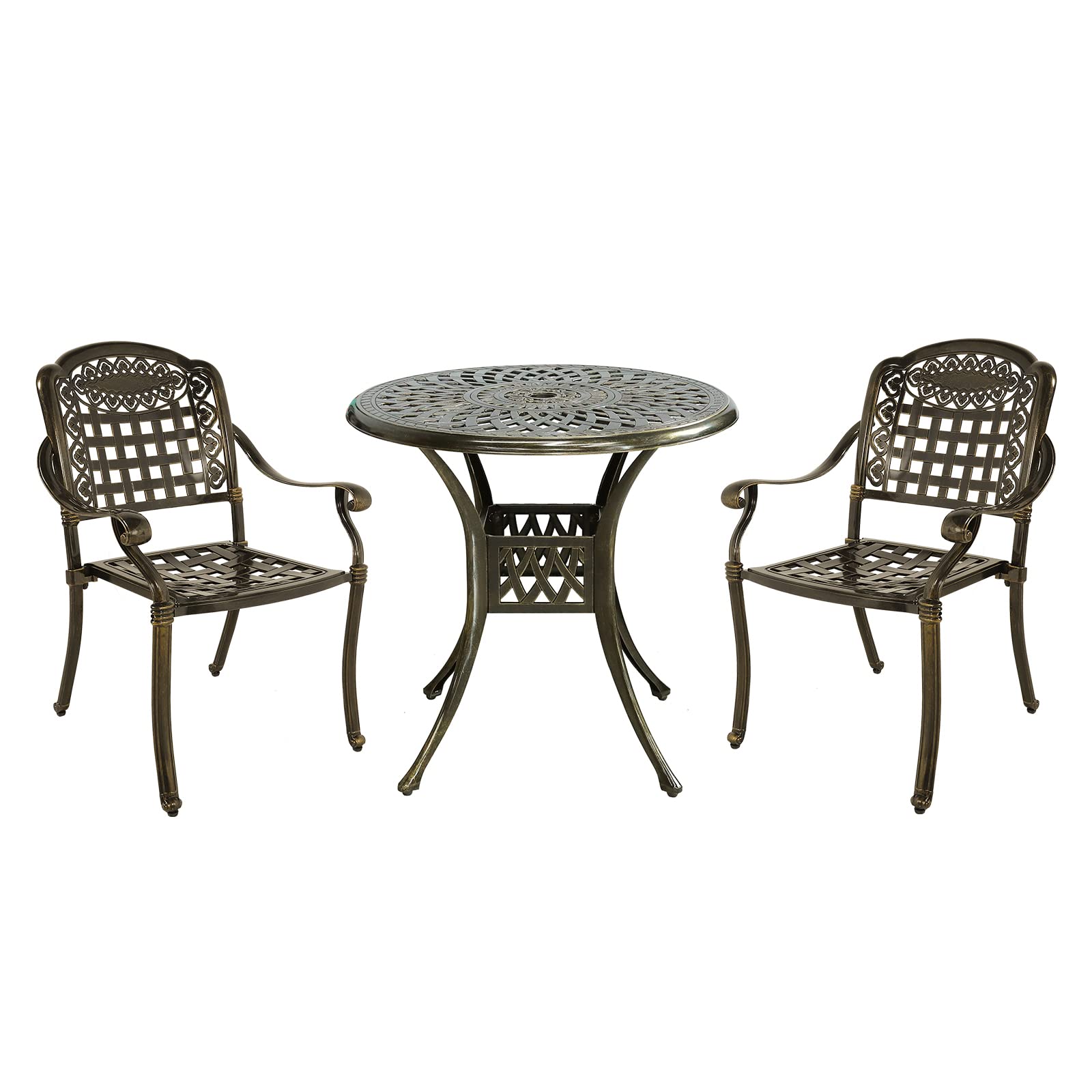 MEETWARM 3-Piece Outdoor Bistro Set - All-Weather Cast Aluminum Patio Dining Set with 2 Chairs & 31