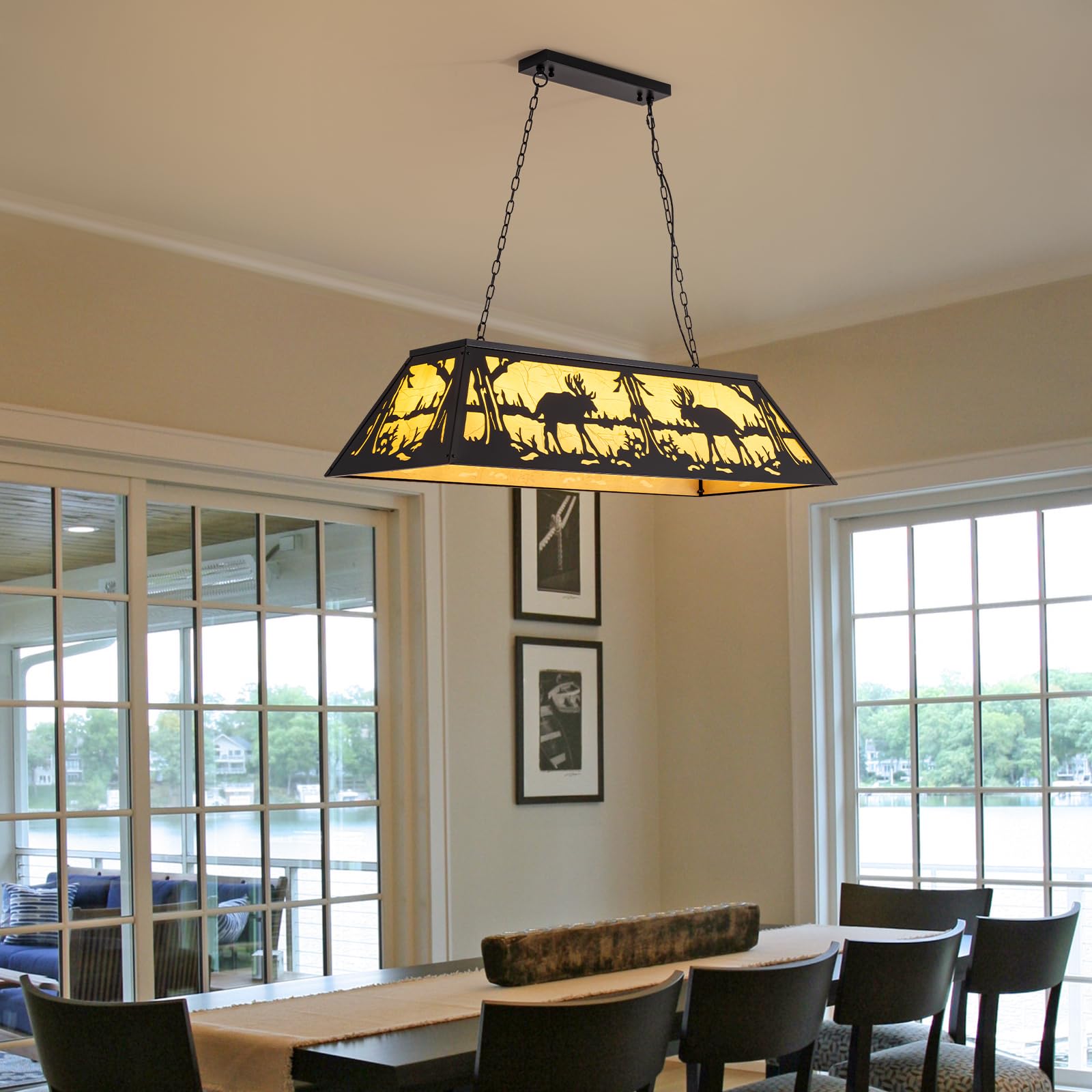 48-inch Tiffany Style Billiard Table Light - 4-Light Pool Table Chandelier for 7' & 8' Tables - Rustic Farmhouse Pendant Light for Game Rooms, Man Caves & Dining Areas - Perfect for Indoor Sports Bars, Basement Rec Rooms & Cabin Decor