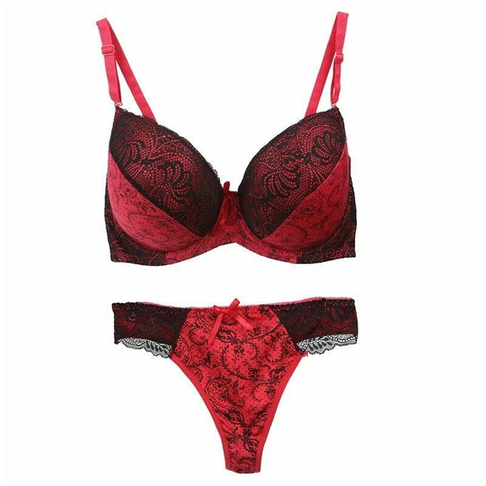 Women's Push Up Padded Bra & Thong Lingerie Set - Sexy Comfortable Underwear for Daily Wear & Special Occasions