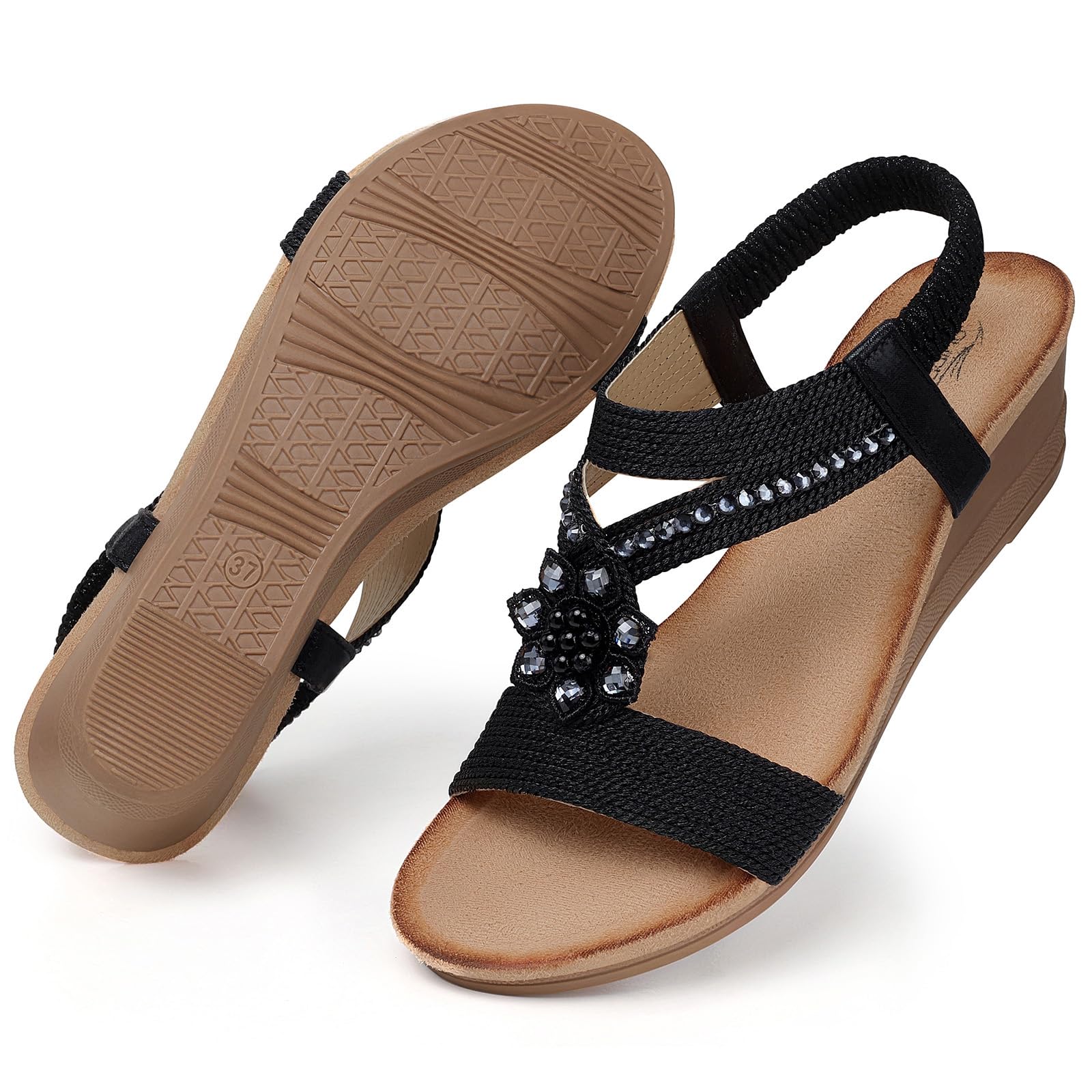 SHIBEVER Women's Comfortable Wedge Sandals - Low Heel Open Toe Dressy Summer Sandals for Beach, Vacation & Casual Outings