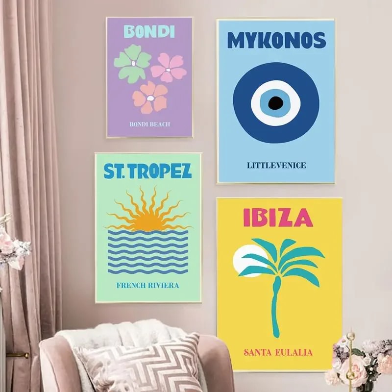 Preppy Cities Pastel Canvas Posters - Aesthetic Wall Art for Home, Office & Dorm Decor | Perfect for Bedroom, Living Room & Gift Ideas