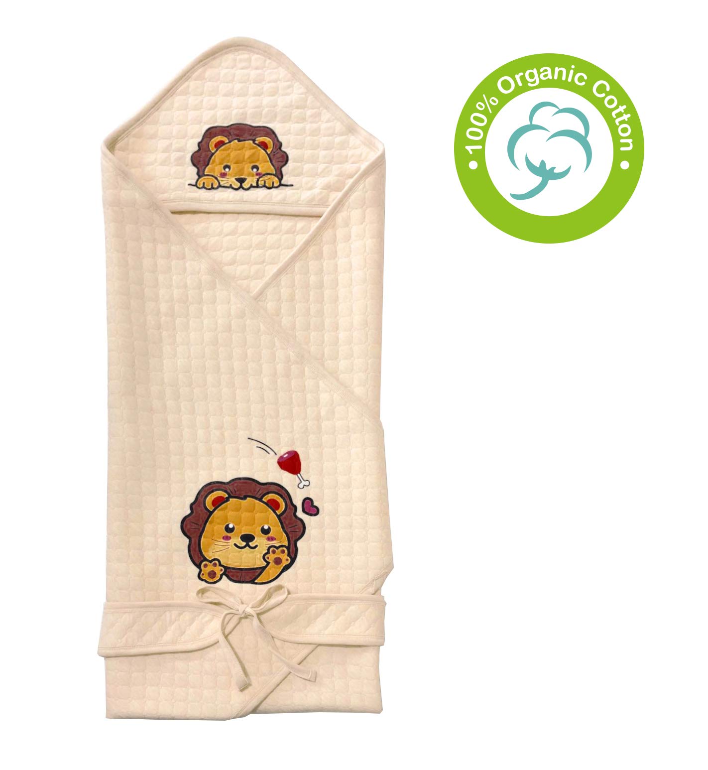 Organic Cotton Baby Wearable Blanket with Lion Print - Unisex Newborn Hooded Sleep Sack for Cozy Naps & Bedtime (Lion Design) - Perfect for Nursery, Stroller, and Travel