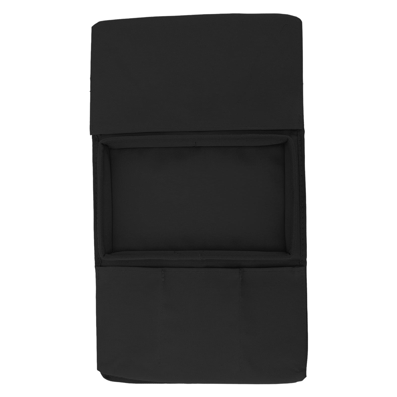 Foldable Sofa Arm Table with Storage - 600D Oxford Cloth Side Pockets - Couch Tray Holder for Snacks, Drinks & Remote Control - Perfect for Living Room, Bedroom & Home Theater (Black)