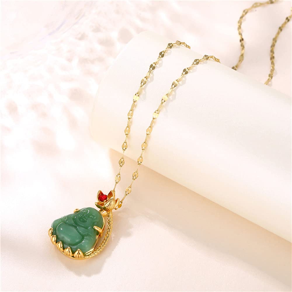 2021 TengHong Buddha Necklace - CZ Gold Chain Pendant with Blue Green Jade, Crystal Amulet Jewelry for Women & Men | Spiritual Protection, Meditation & Fashion Accessory