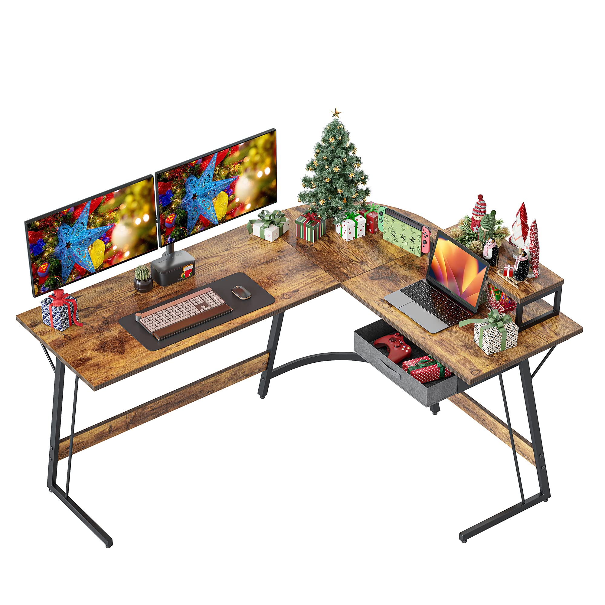 CubiCubi 59 x 47 Inch L-Shaped Computer Desk Corner Workstation with Small Table - Space Saving Home Office Desk for Writing, Studying & Gaming - Easy to Assemble Ergonomic Design for Small Spaces & Apartments