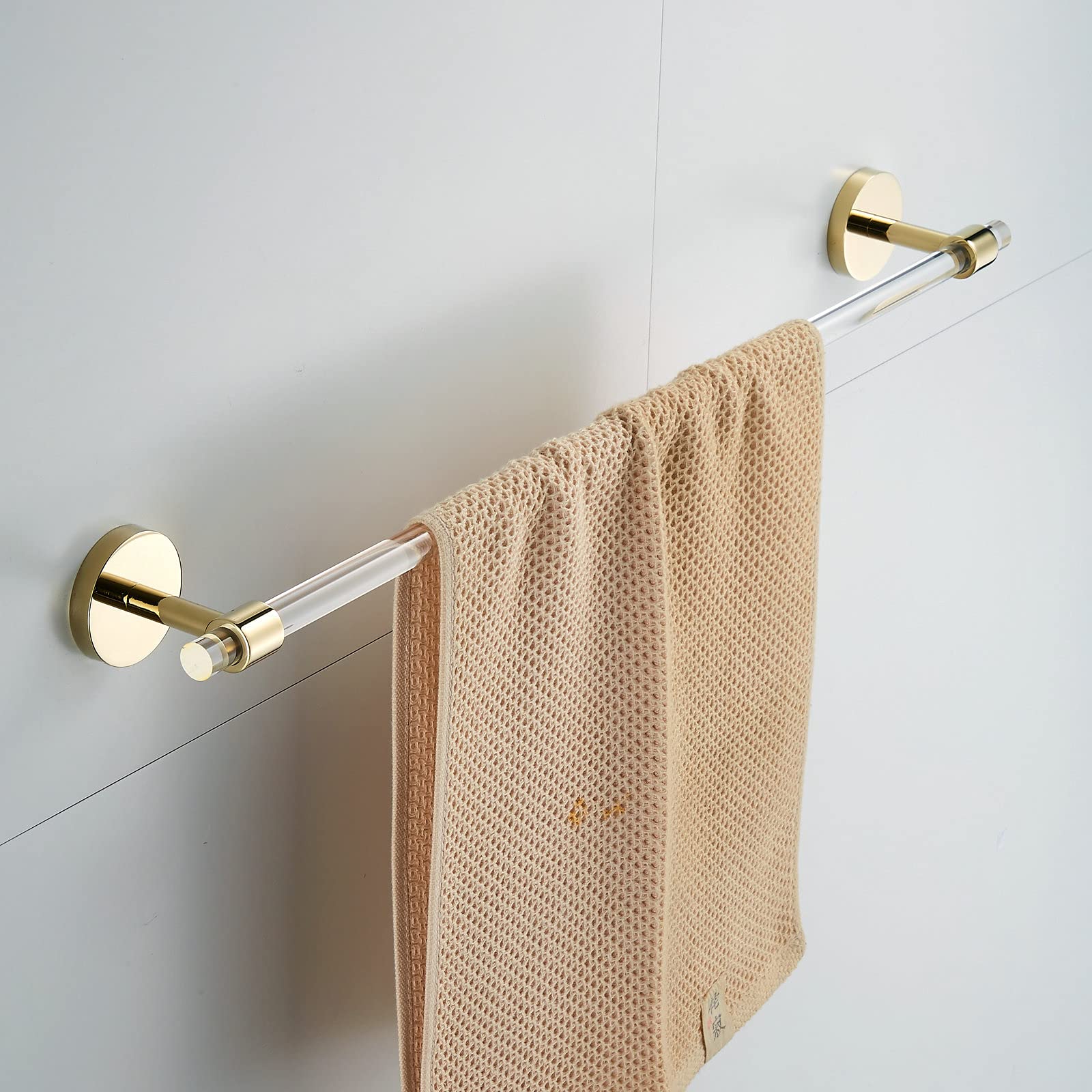 16 Inch Acrylic Gold Towel Bar - Modern Wall Mounted Bathroom Towel Rack Holder for Spa, Hotel & Home Decor (SHUNLI)