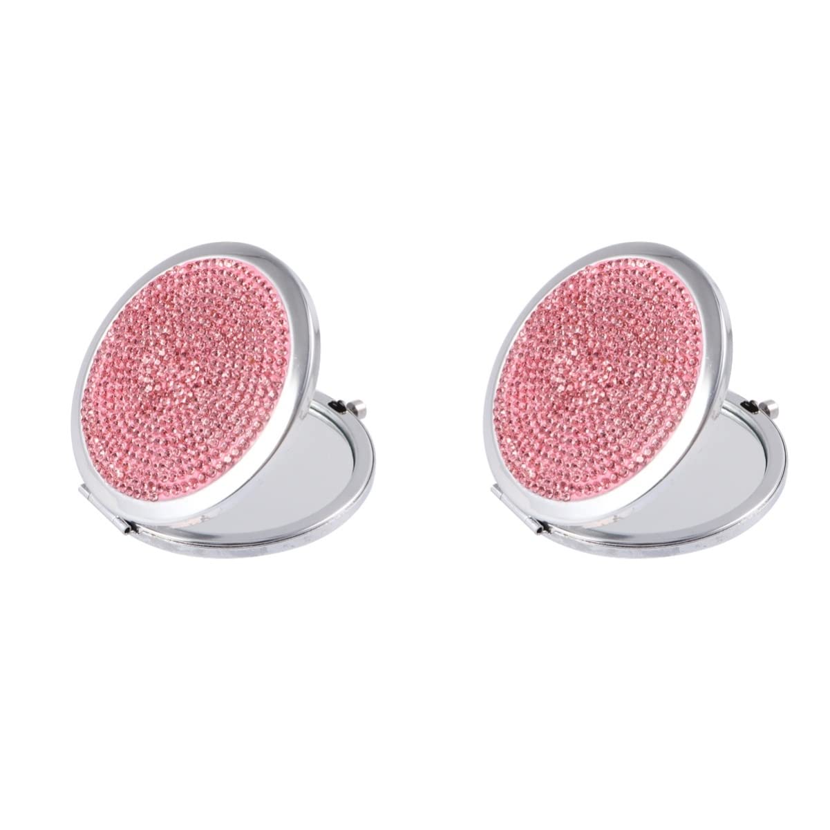 FRCOLOR 2-Pack Round Double-Sided Makeup Mirror - Travel Handheld Vanity Mirror with Rhinestone Frame & Folding Design | Perfect for Home, Travel, and Professional Makeup Application