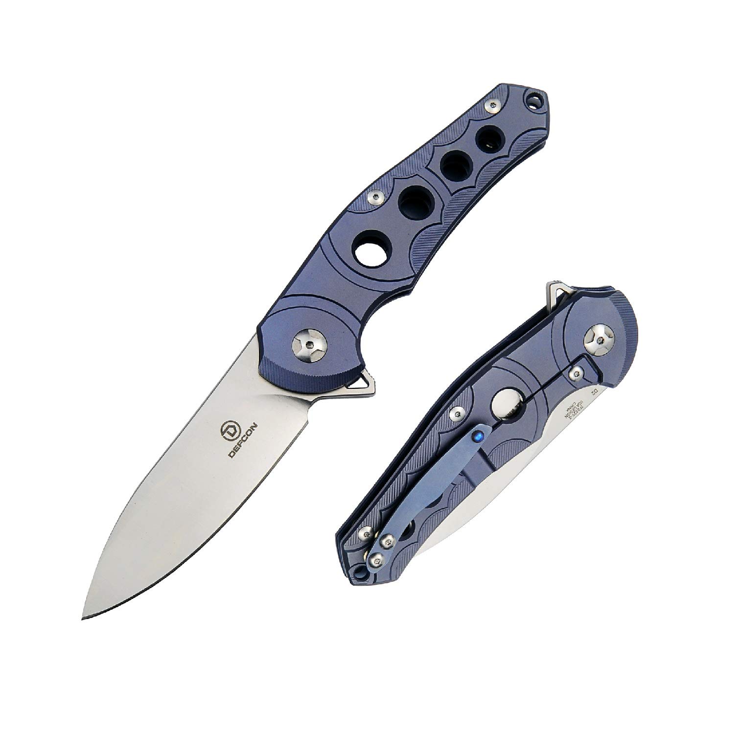 DEFCON Jungle Knife Series - D2 Steel Blade, Titanium Handle, Tactical Folding Pocket Knife for EDC, Camping, Survival & Outdoor Adventures