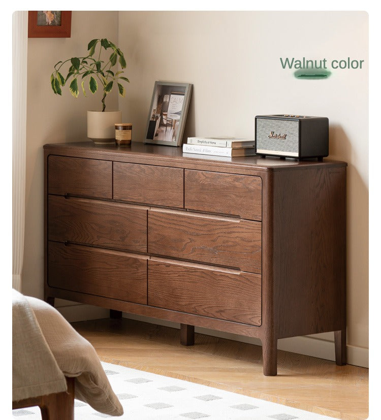 Solid Oak Wood Seattle Wide Chest of Drawers - 6-Drawer Dresser for Bedroom Storage & Organization | Perfect for Home, Office, or Dorm Room Furniture