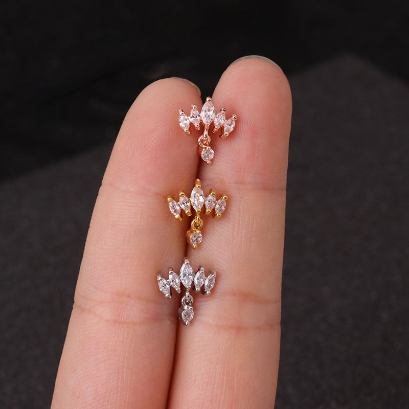 20G Cartilage Marquise Crown Dangle Stud Earrings for Women | Hypoallergenic Surgical Steel Tragus Helix Piercing Jewelry | Perfect for Daily Wear, Parties & Special Occasions
