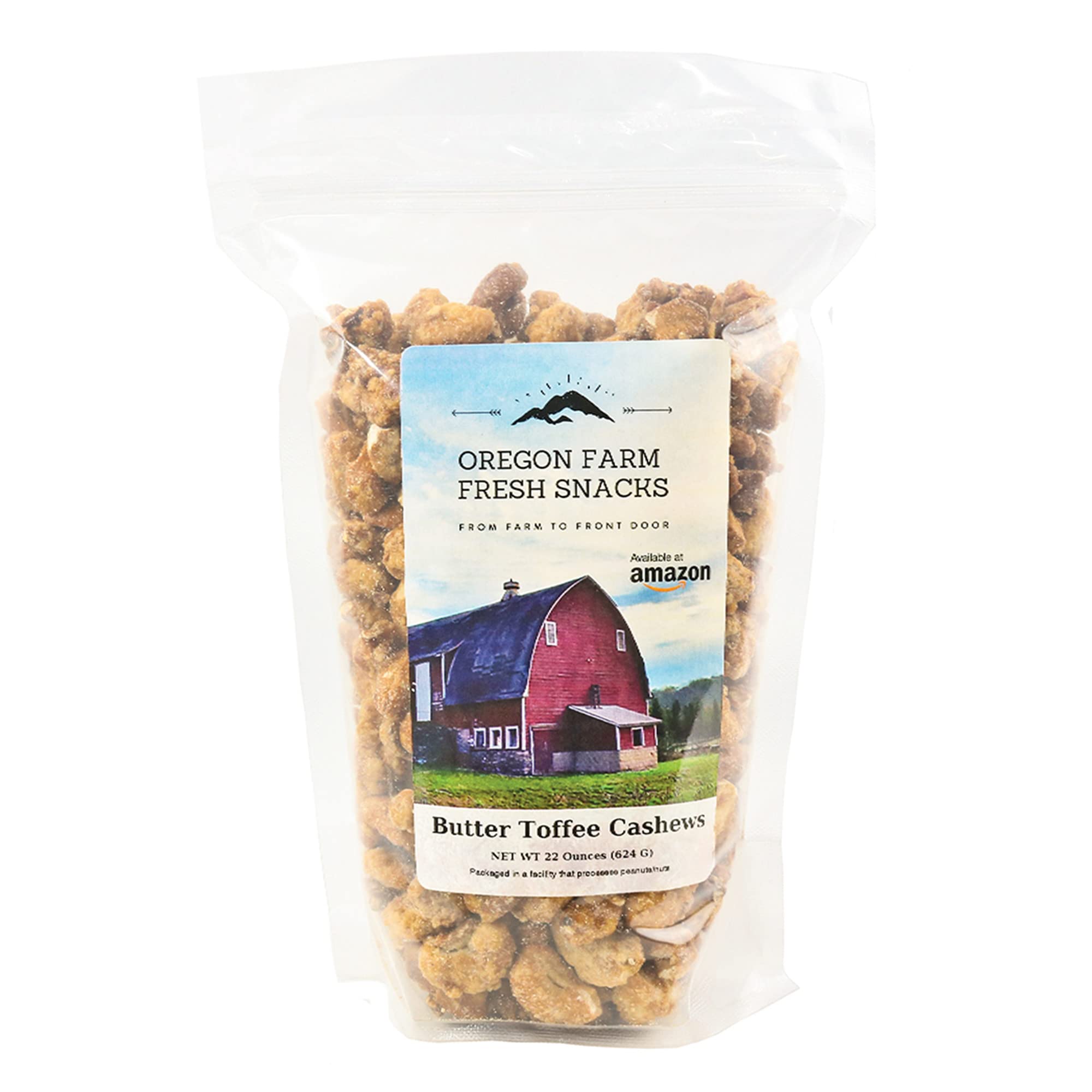 Oregon Farm Fresh Butter Toffee Cashews – 22oz Crunchy Sweet Coated Cashew Nuts – Healthy Nut Snacks for School, Office, Travel – Perfect for Gifts, Parties & Movie Nights
