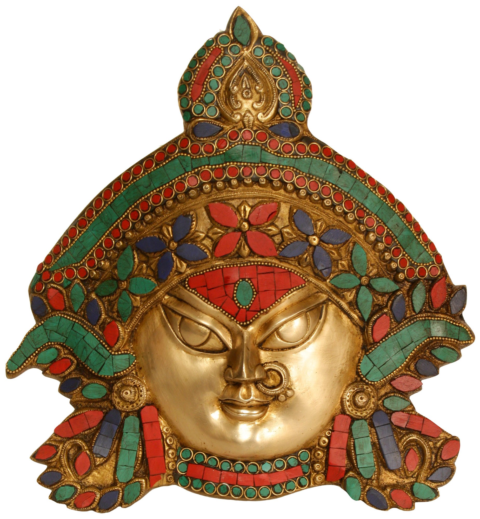 Handmade Brass Wall Hanging Statue of Goddess Kali with Intricate Inlay - Hindu Home Decor & Spiritual Altar Piece for Meditation & Puja Ceremonies