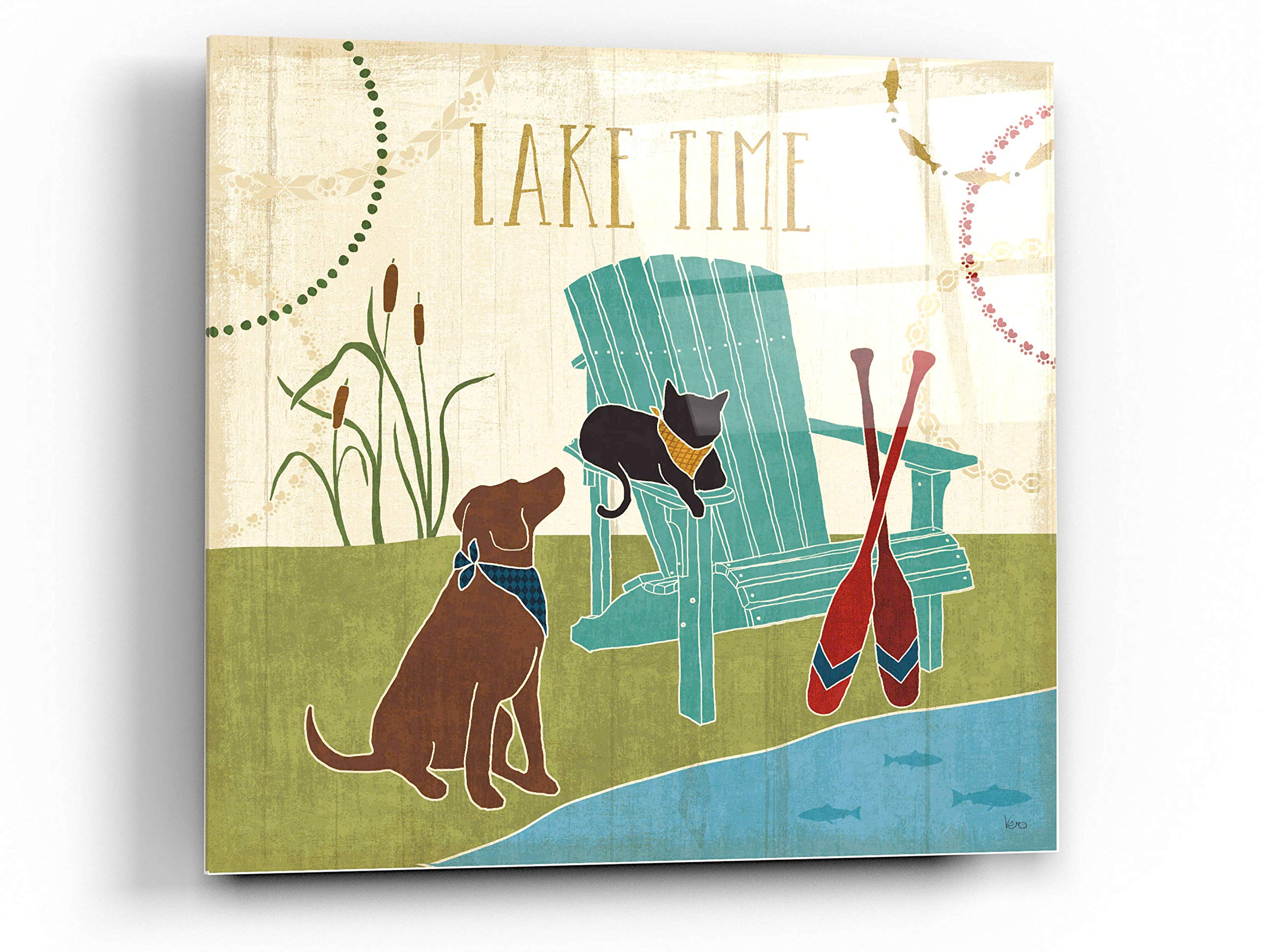 Lake Pals IV Acrylic Glass Wall Art by Veronique Charron - 24x24 Inch Modern Abstract Painting for Living Room, Bedroom & Office Decor