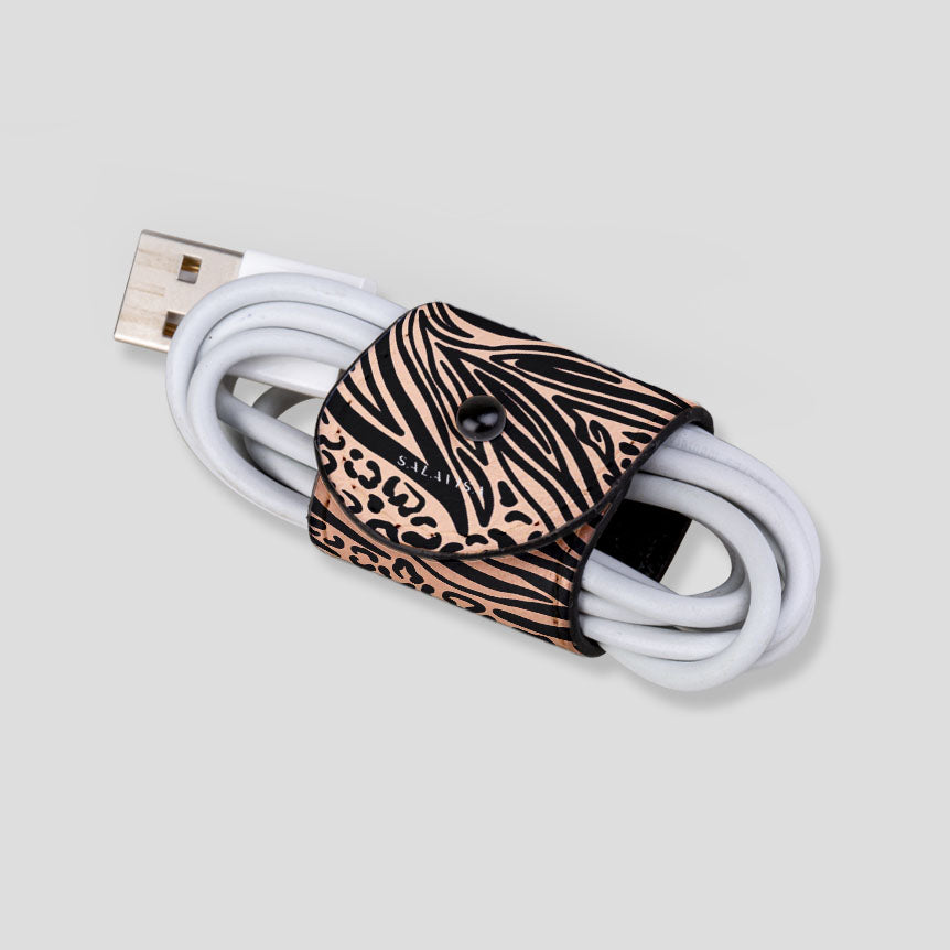 Eco-Friendly Zebra Print Cord Wrap - Reusable Cable Organizer for Home, Office & Travel Accessories