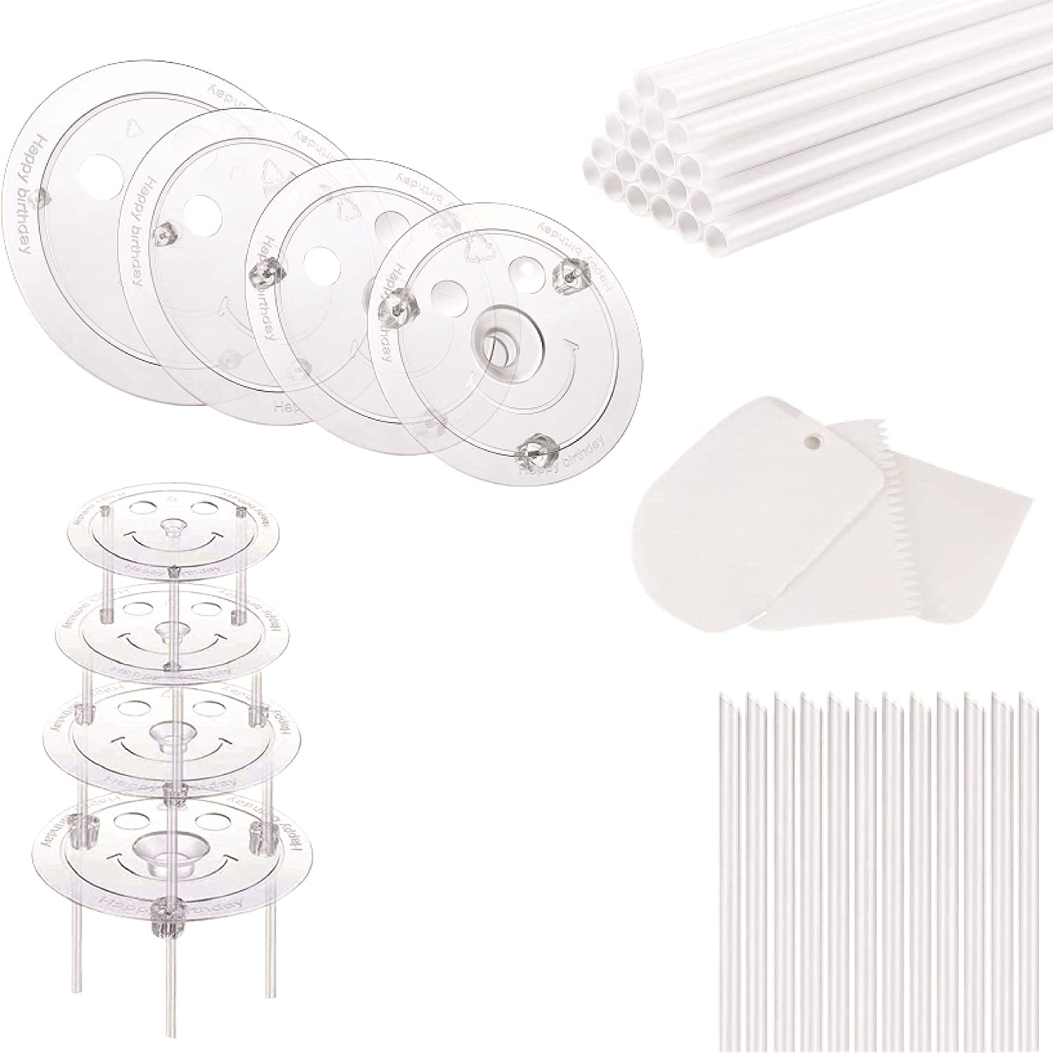 Sturdy Cake Dowels & Plastic Scraper Set for Tiered Wedding Cakes - Essential Baking Tools for Professional Cake Decorating and Stability